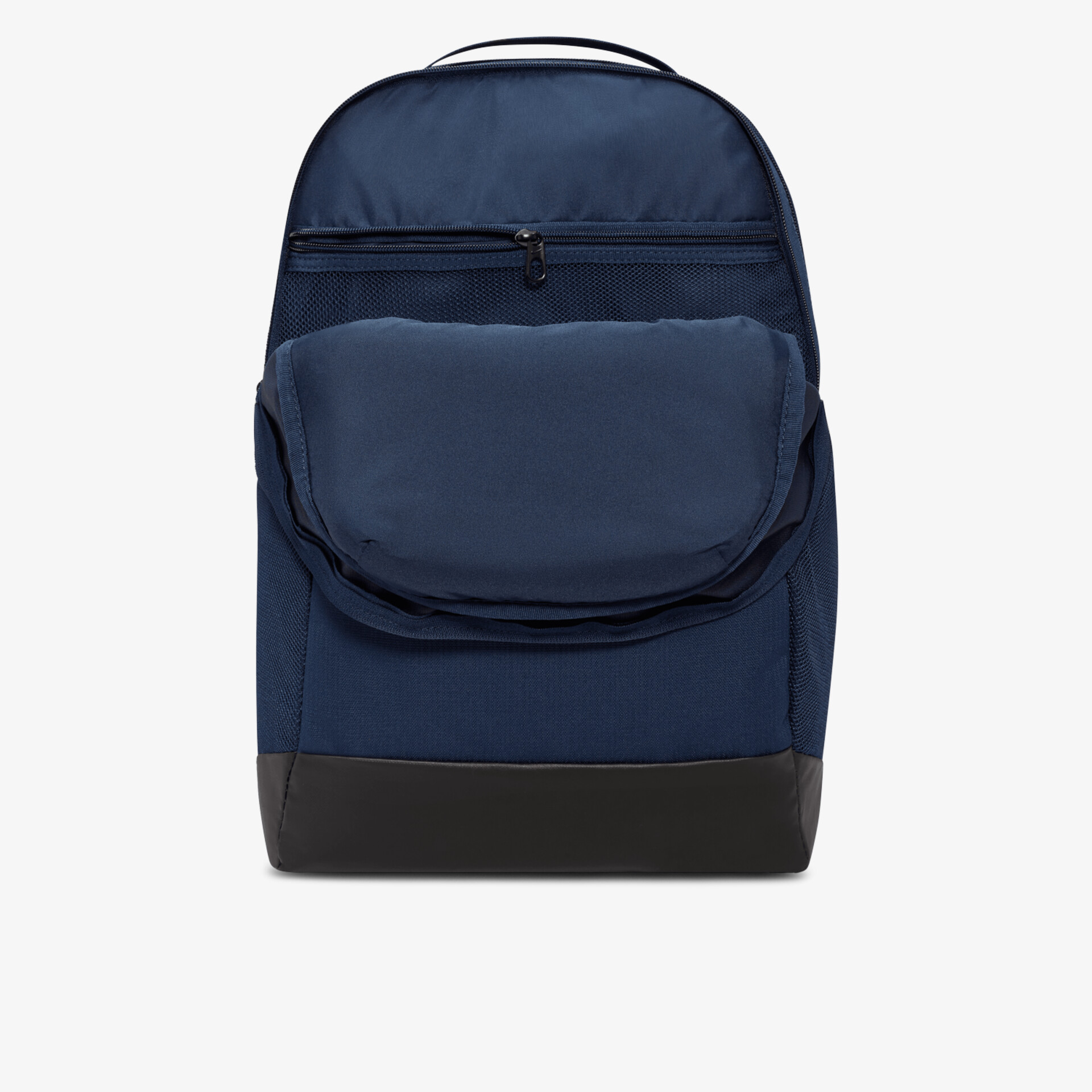 Dunkelblauer Rucksack mit gepolsterten Tragegurten und mehreren Fächern für praktischen Alltagsgebrauch