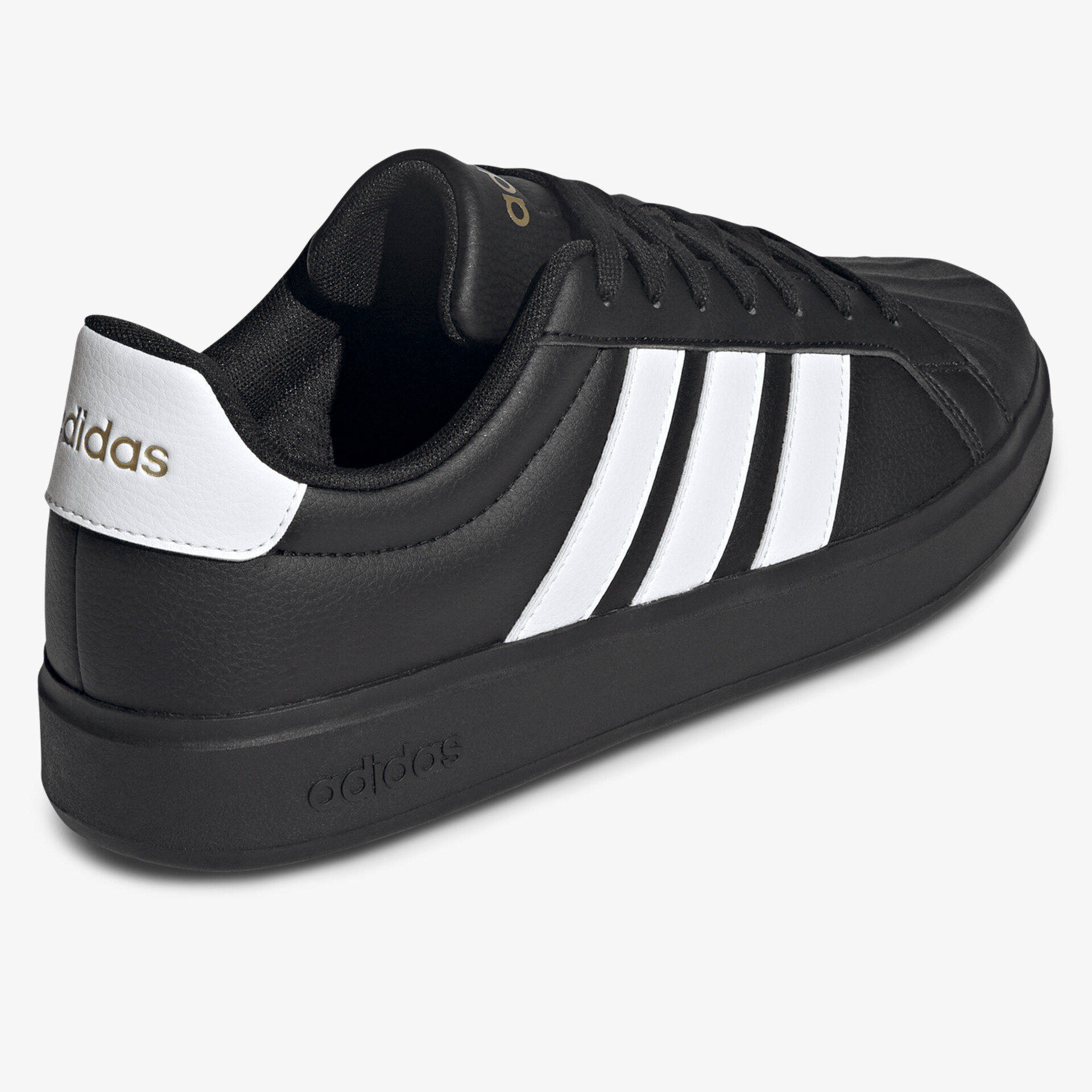 Schwarzer Sneaker mit weißen Streifen und sportlichem Design für bequemen und modischen Tragekomfort