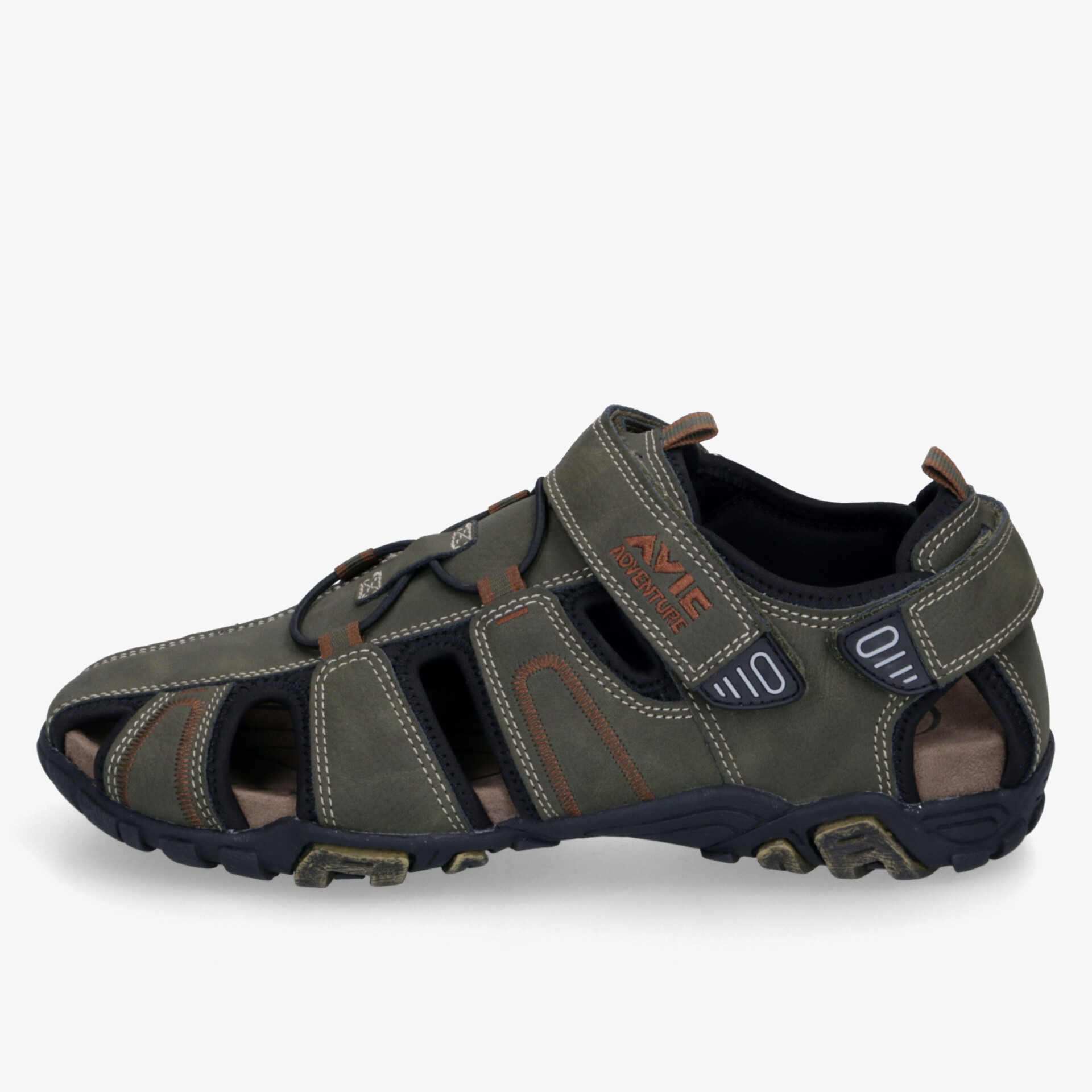 Bequeme, strapazierfähige Outdoorsandale mit Klettverschluss und robustem Profil für sicheren Halt.