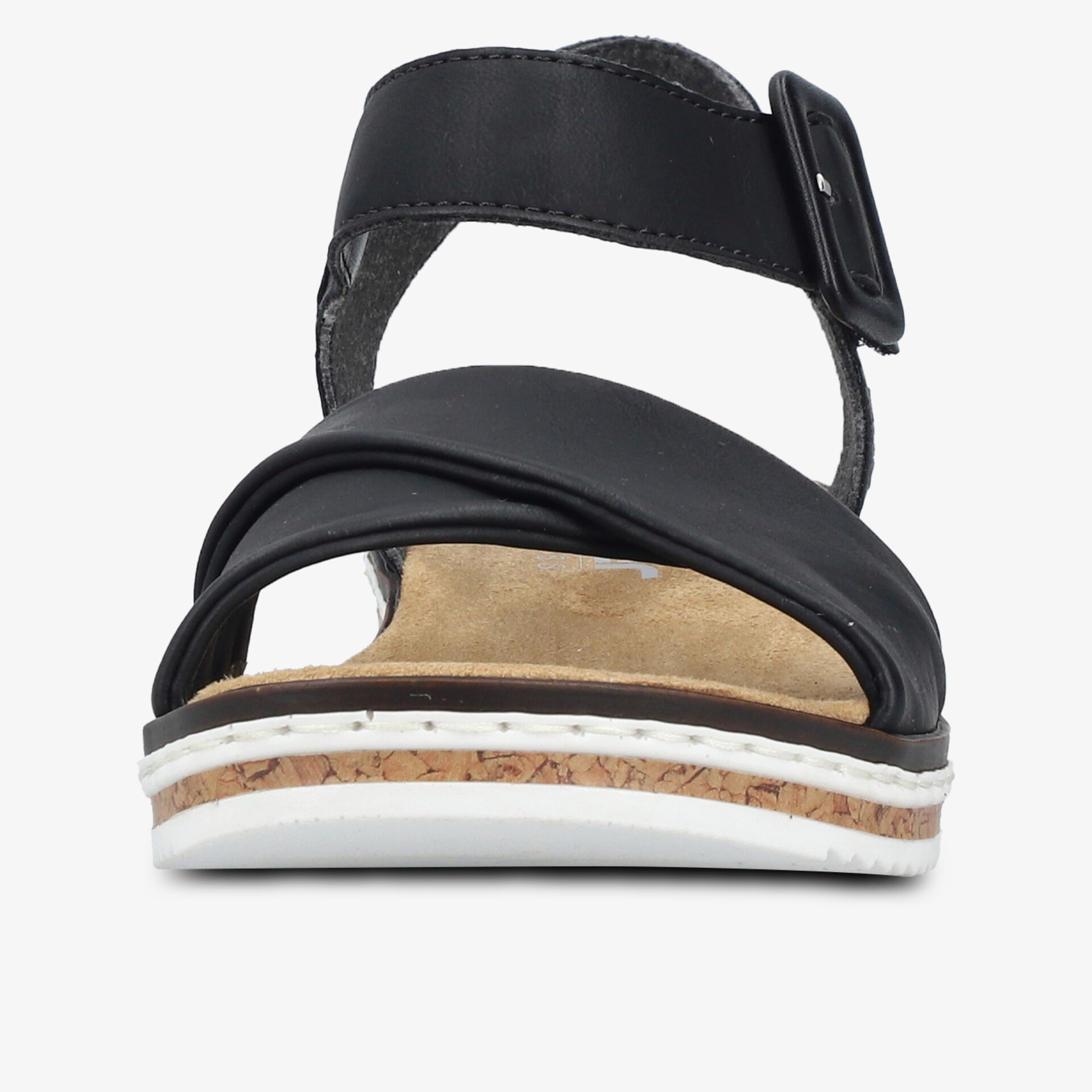 Komfortable schwarze Sandale mit verstellbarem Riemen und gepolstertem Fußbett, ideal für den Sommer