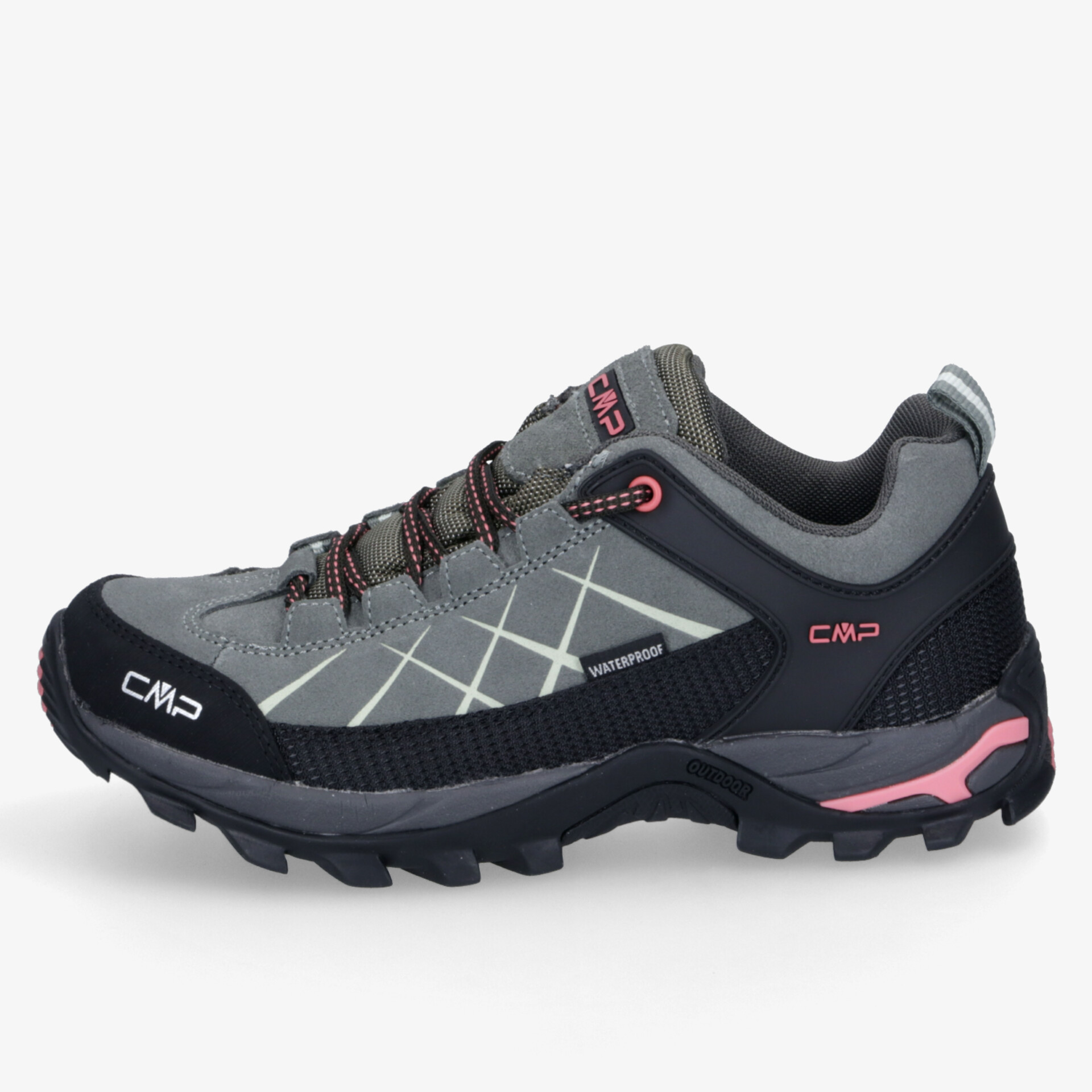 Graue Outdoor-Trekking-Schuhe mit strapazierfähiger, rutschfester Sohle und gepolstertem Komfort für sichere Wanderungen.
