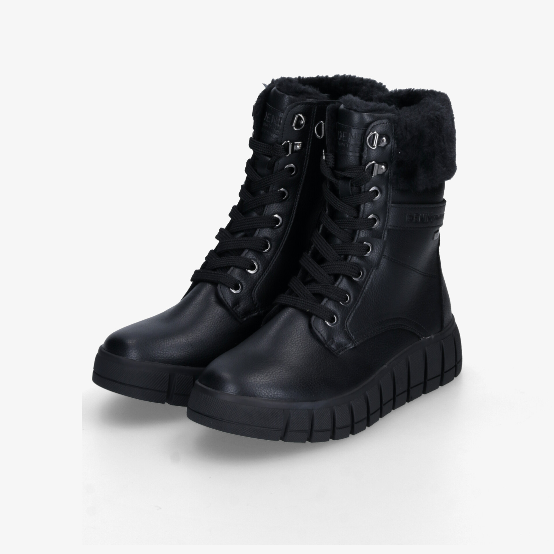 Schwarze Winterstiefel mit warmem Innenfutter, robuster Schnürung und rutschfester Sohle für Komfort und Schutz