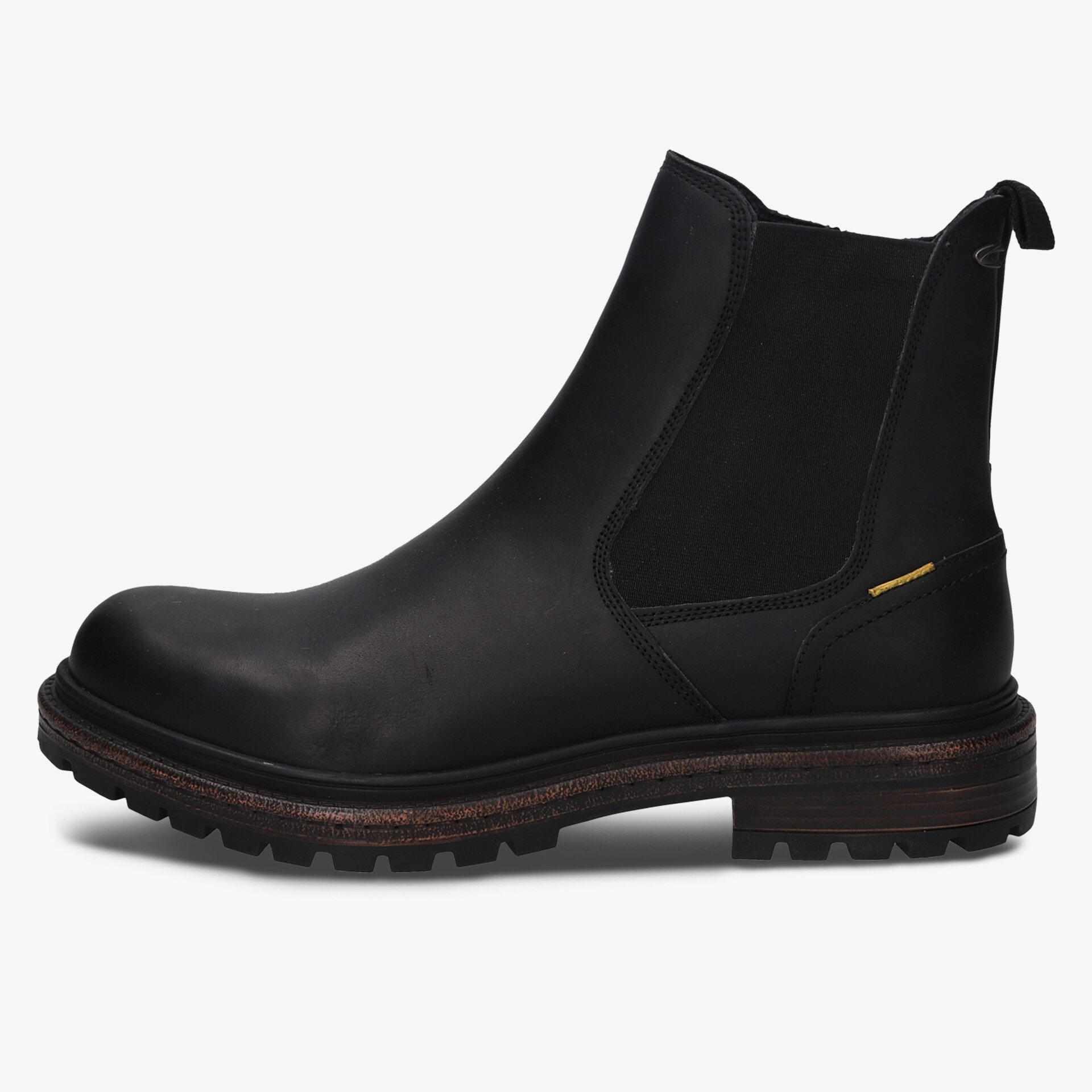 Robuster schwarzer Chelsea-Boot mit rutschfester Sohle, elastischen Seiteneinsätzen und hochwertigem Leder
