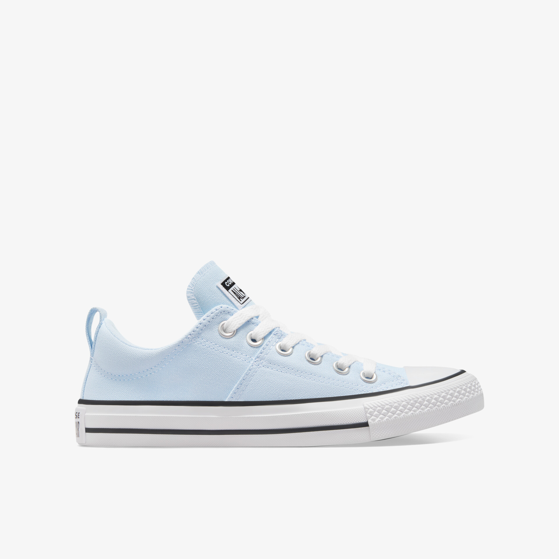 Leichter blauer Sneaker mit flexibler Sohle und bequemem Schnitt in klarer seitlicher Ansicht