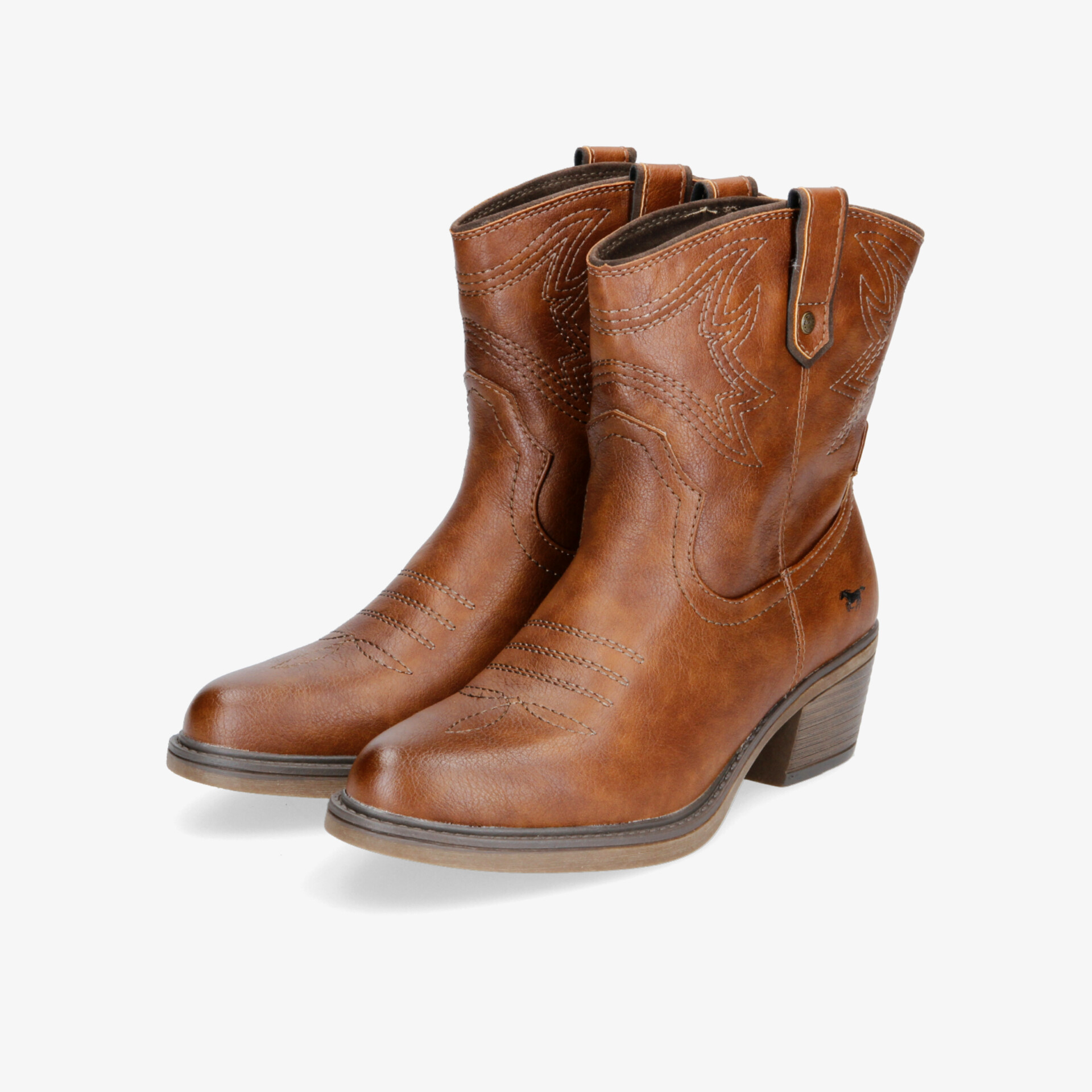 Elegante braune Stiefeletten in Lederoptik mit Blockabsatz und Reißverschluss im Western-Stil