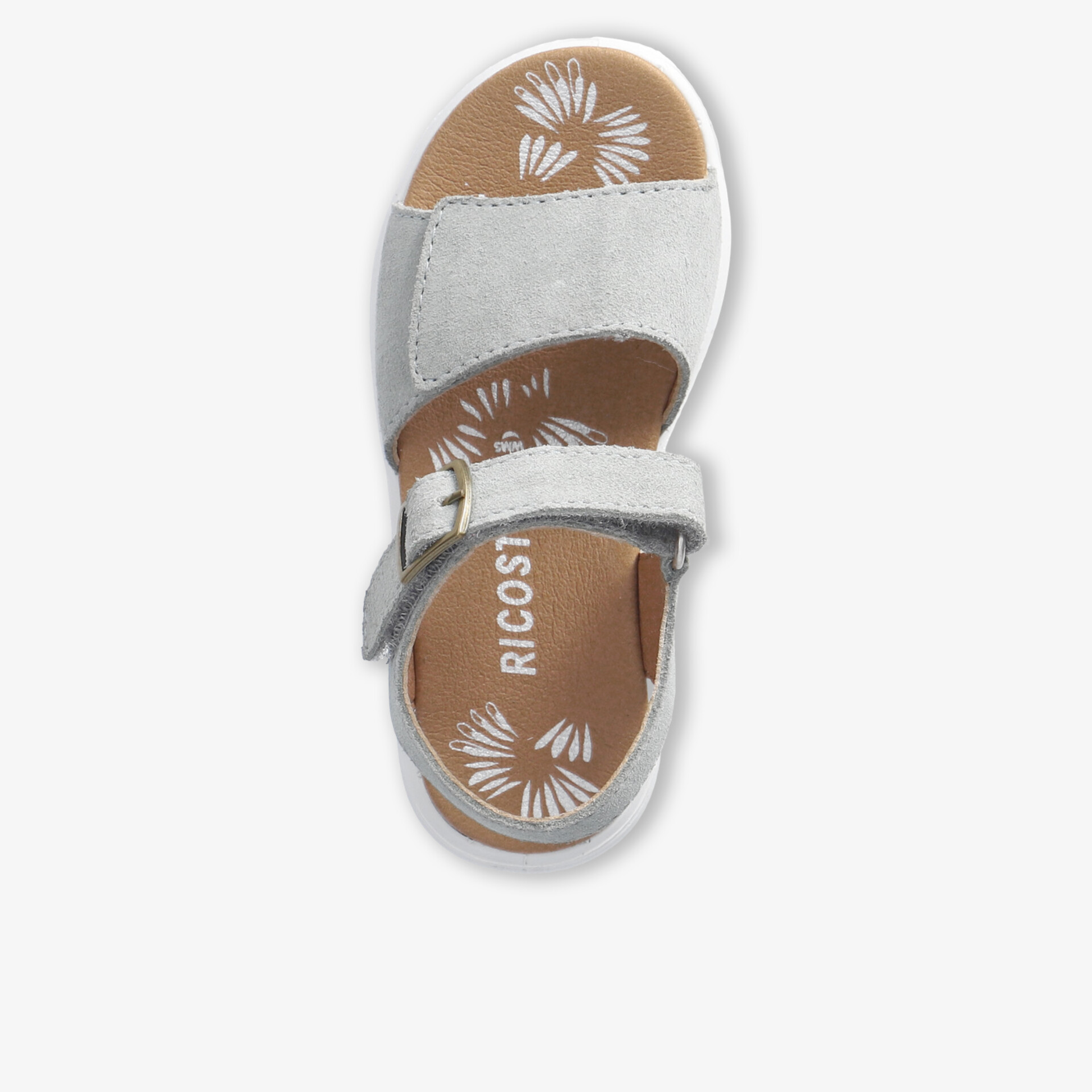 Weiße Sandale mit verstellbarem Klettverschluss und gepolstertem Fußbett für optimalen Tragekomfort