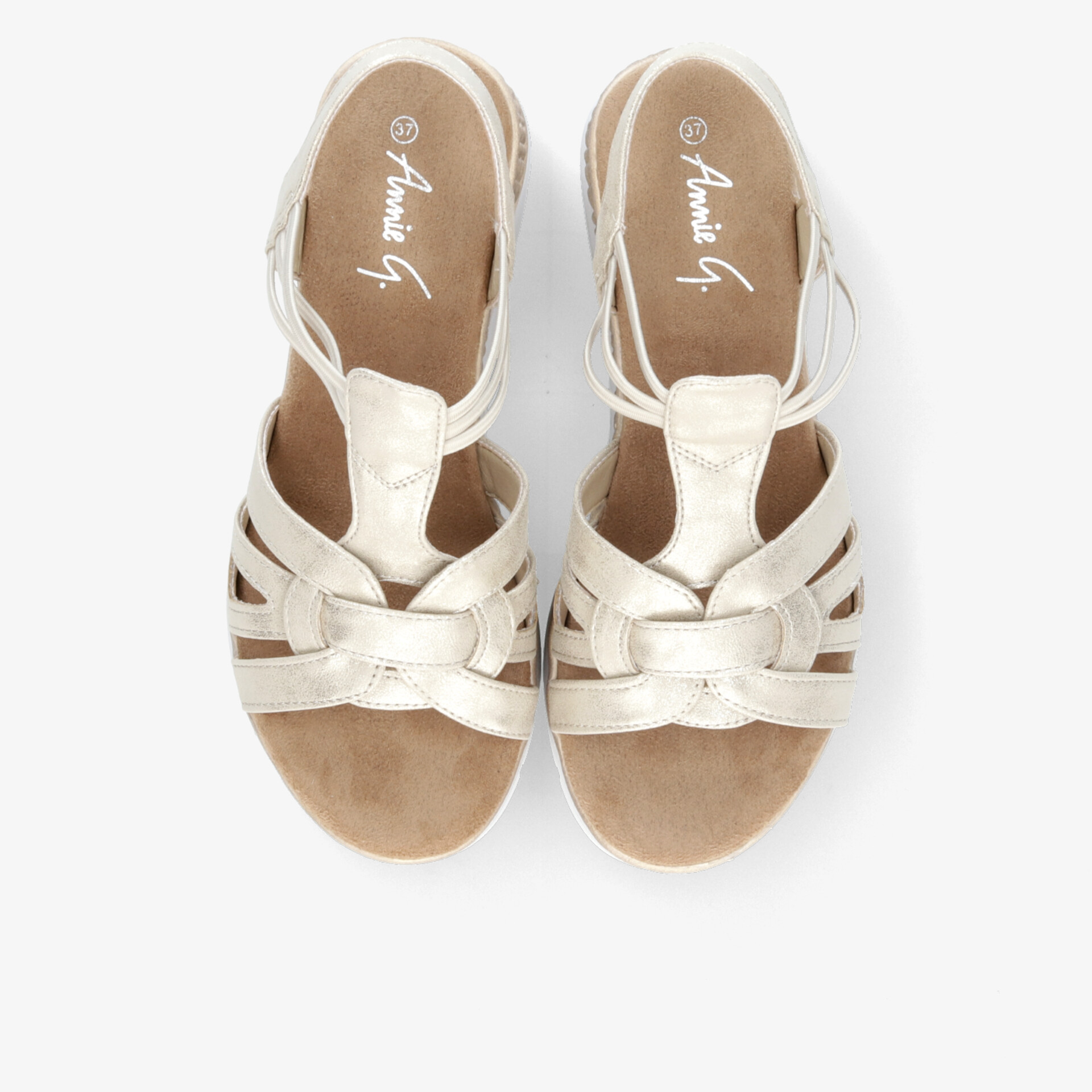 Bequeme Sandalen mit gepolsterter Innensohle und verstellbaren Riemen in modischem Design, Draufsicht auf ein Paar