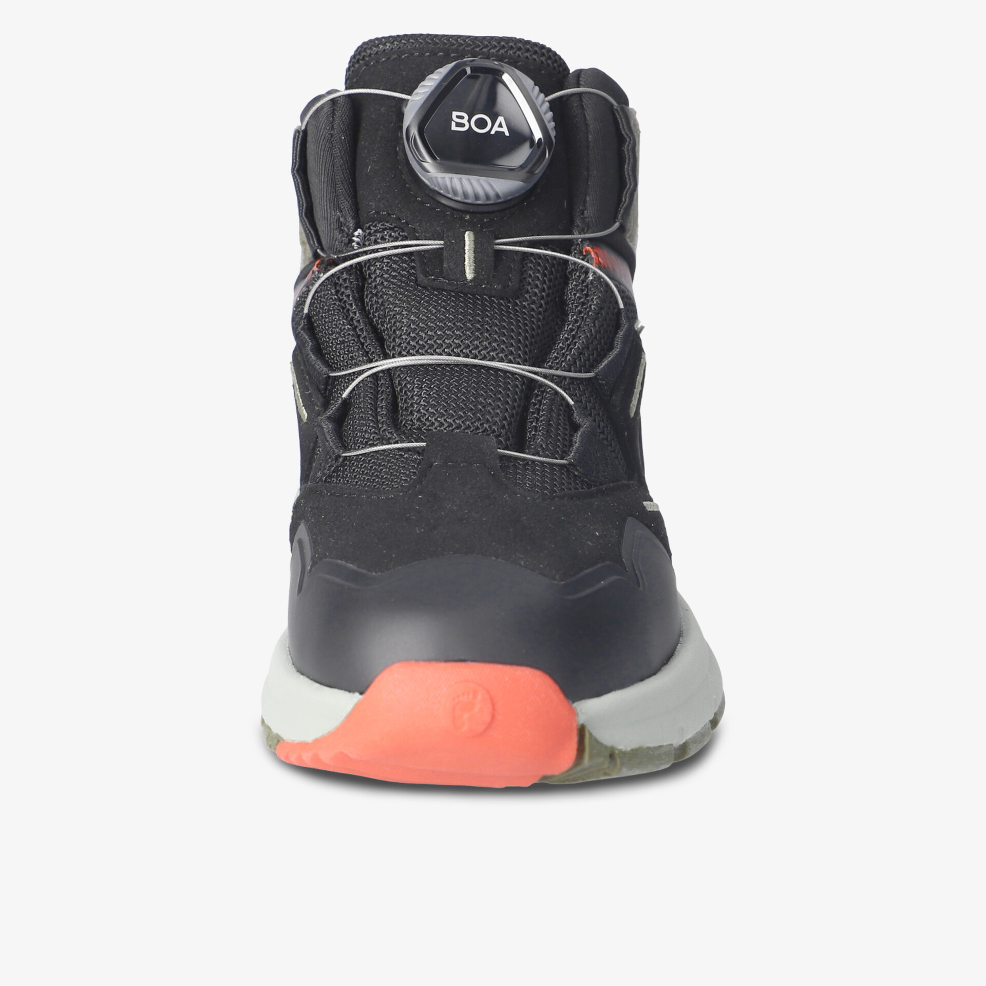 komfortabler, moderner schwarzer schuh mit robuster schnürung und stoßdämpfender sohle frontal