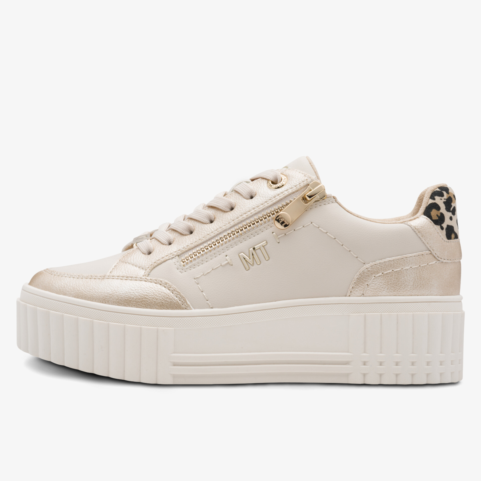 Moderner Sneaker mit Plateausohle und seitlichem Reißverschluss, dezenter animal Print an der Ferse