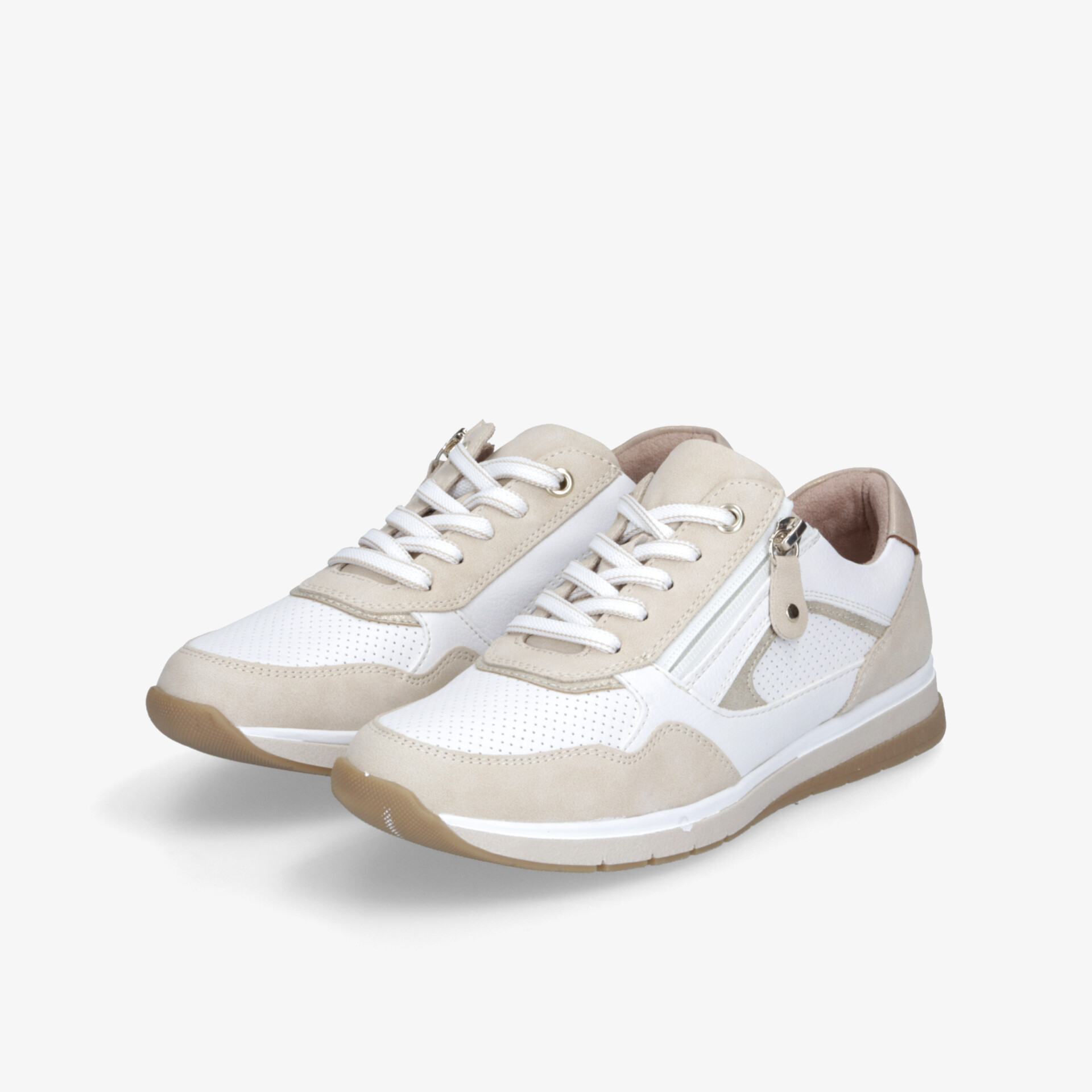 Beige-weiße Sneaker mit Reißverschluss, sportlich, bequem, leicht und flexiblem Material, ideal für Alltag und Freizeit