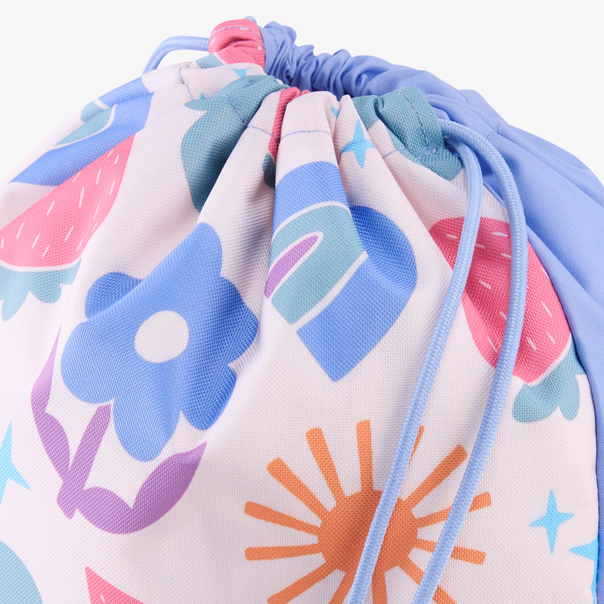 Farbenfrohe Tasche mit floralem Muster und praktischem Kordelzugverschluss, leicht und vielseitig