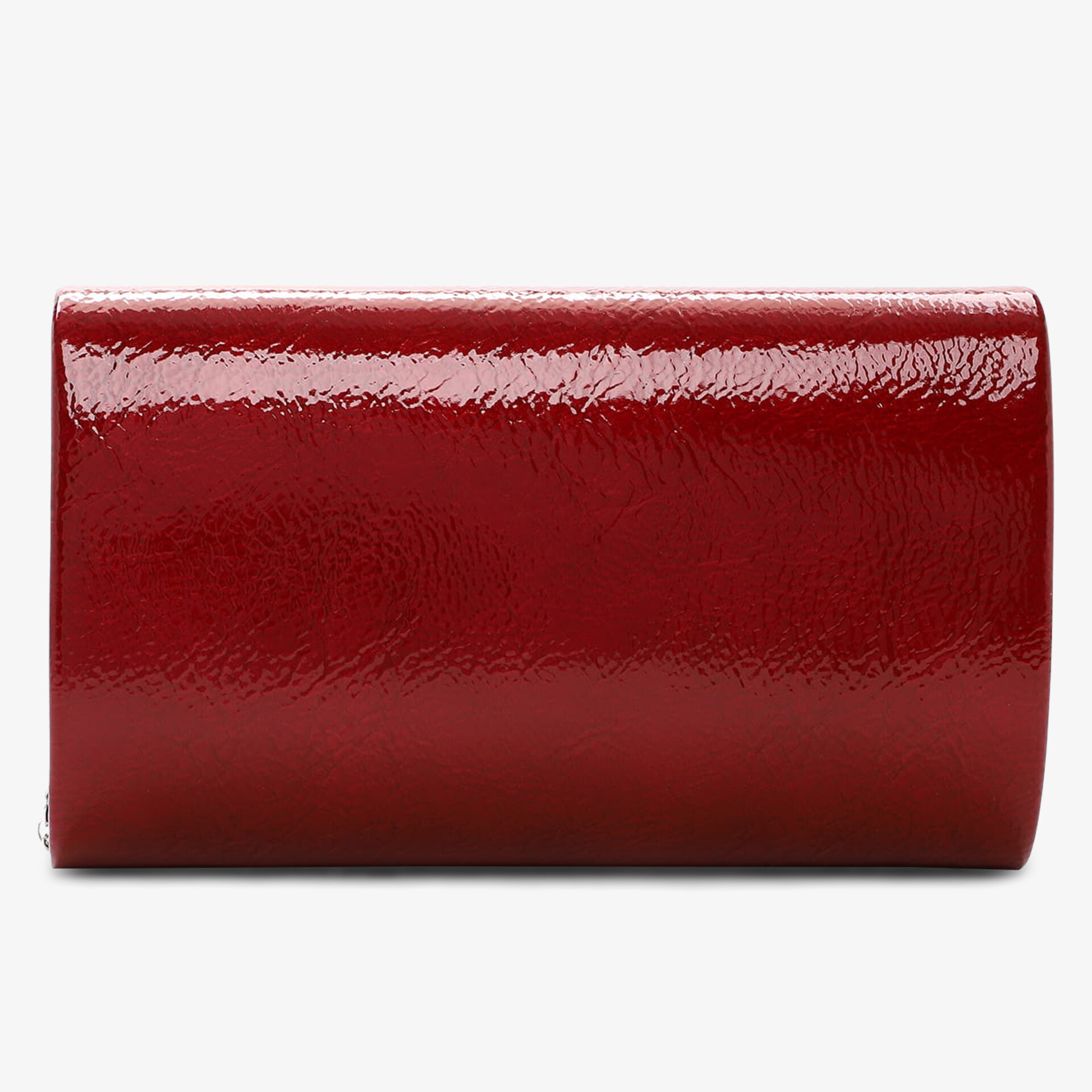 rote glänzende Geldbörse aus lackiertem Leder mit glatter Oberfläche und elegantem, kompakter Design