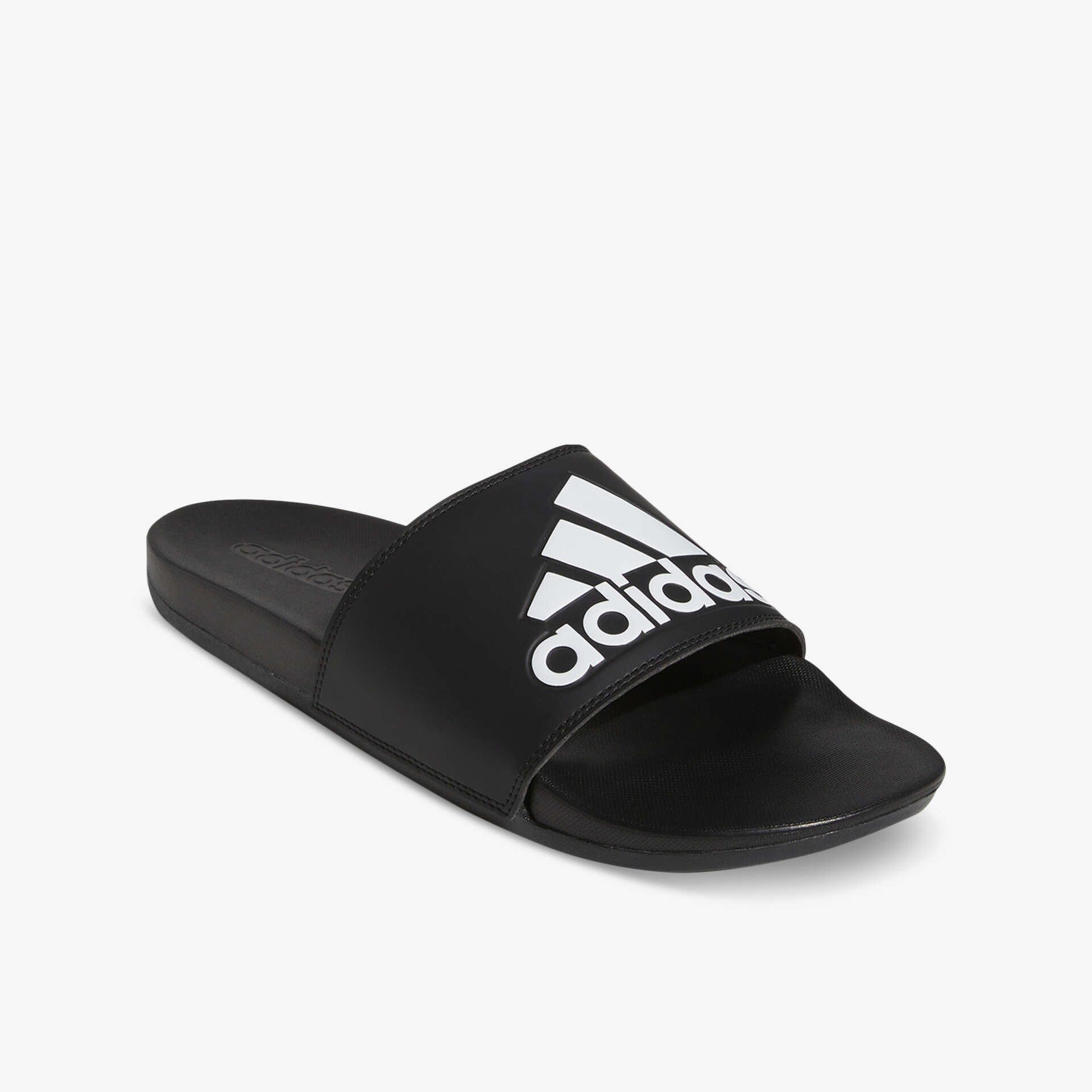 Schwarzer Adidas Slide mit weißem Logo, bequemer Komfort und rutschfeste Sohle für Alltag und Sport