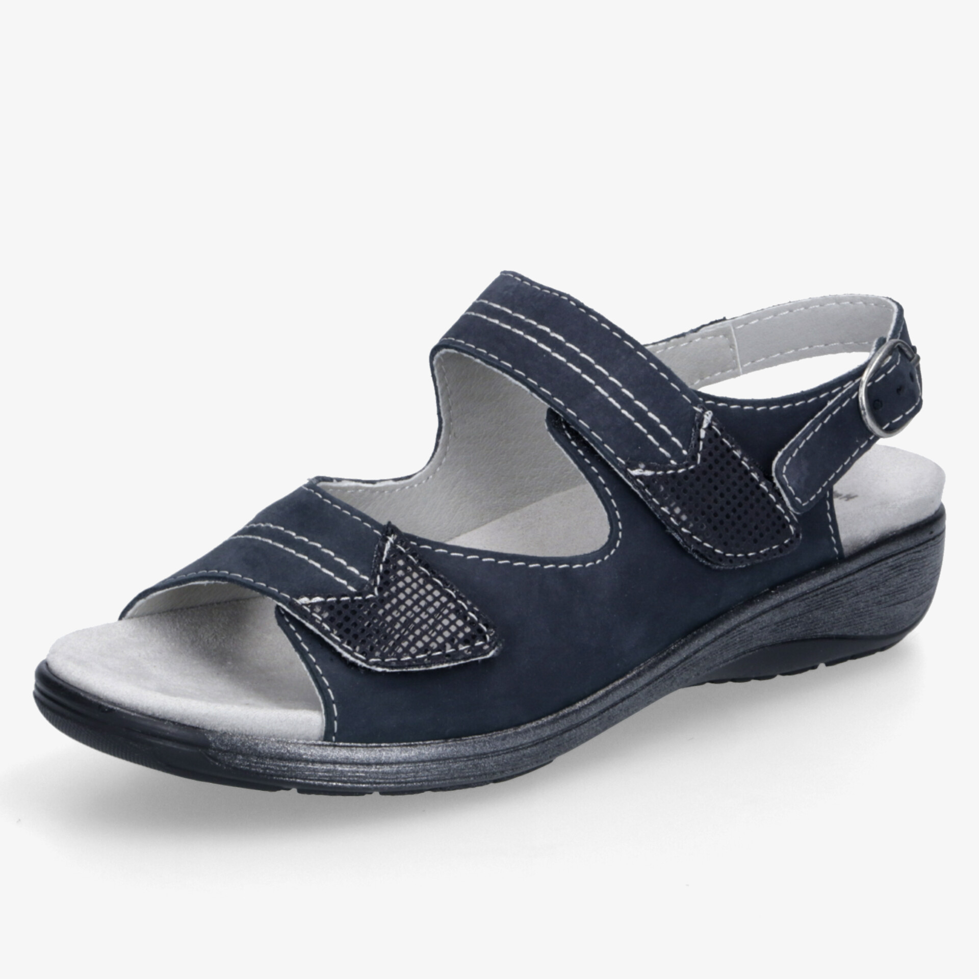 Bequeme Sandale in Navy mit verstellbaren Klettverschlüssen und weichem Fußbett für optimalen Tragekomfort