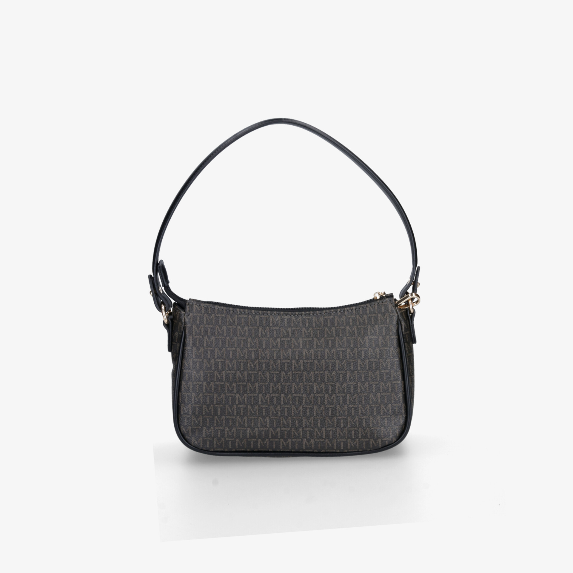 Elegante schwarze Handtasche mit gewebtem Muster, praktischem Trageriemen und Reißverschluss, kompakte Größe