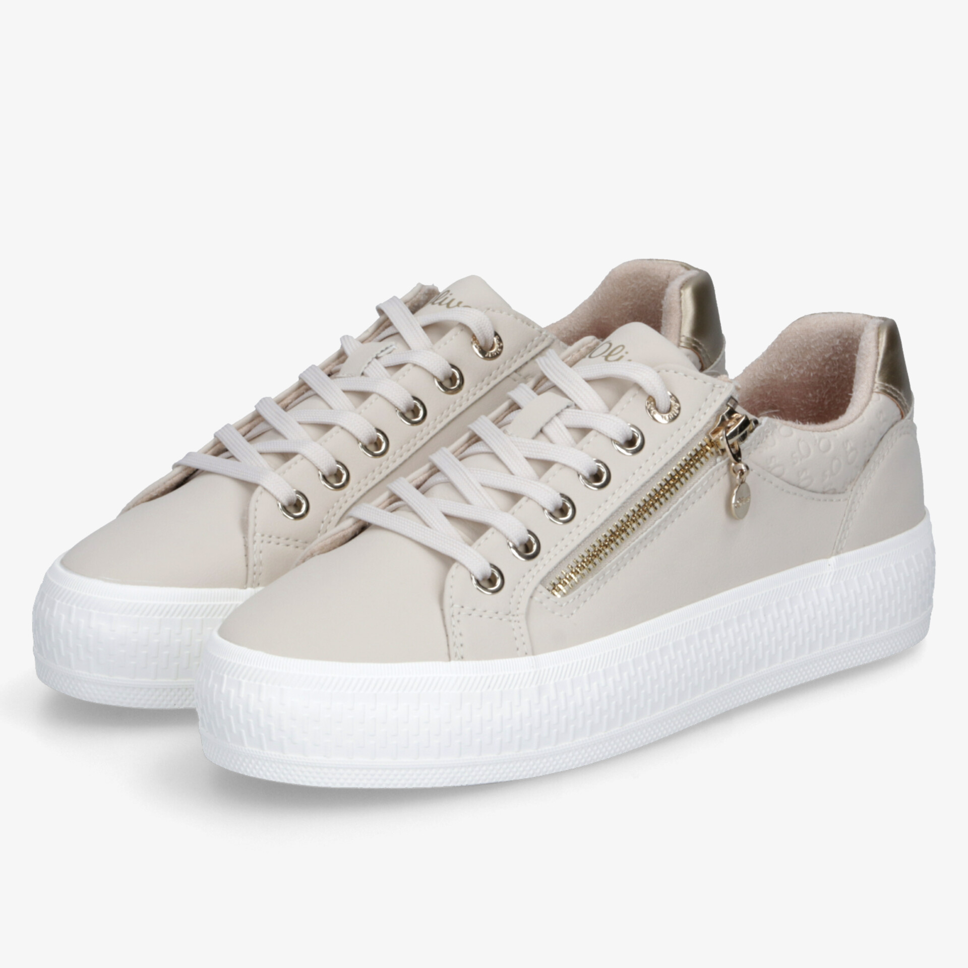 Leichte beige Sneaker mit Reißverschluss und Plateau-Sohle, komfortabel und modisch für den Alltag