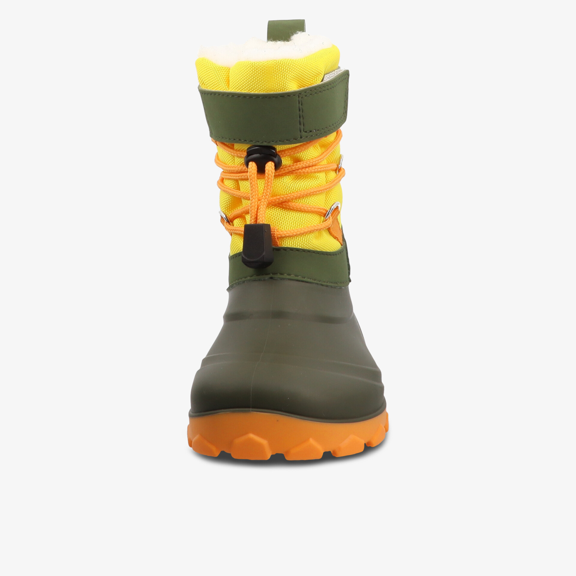 Wasserdichter Outdoor-Boot mit robuster Gummisohle und praktischer Schnürung in gelb-grün