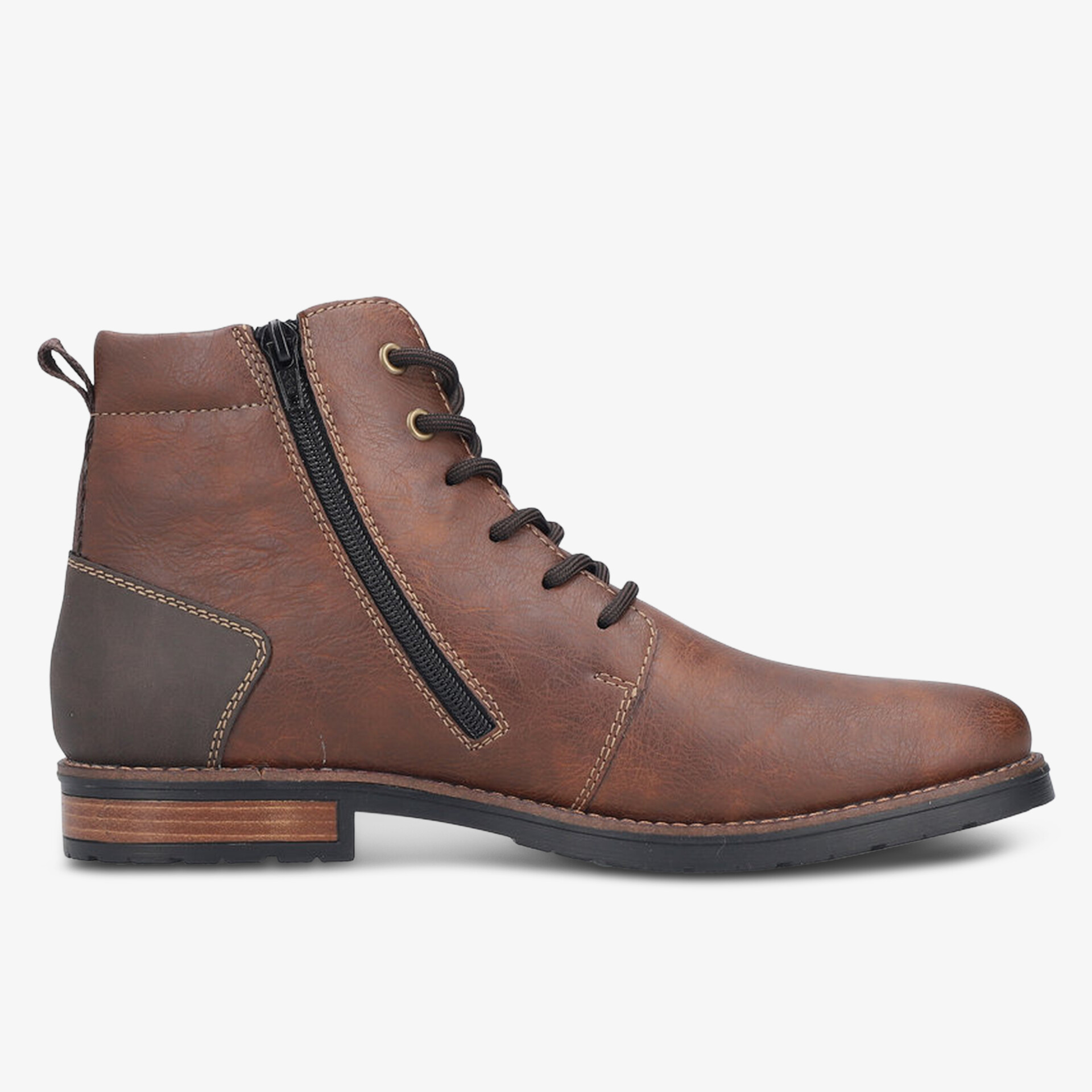 Eleganter brauner Leder-Schnürstiefel mit seitlichem Reißverschluss, bequem und robust für Alltag und Freizeit