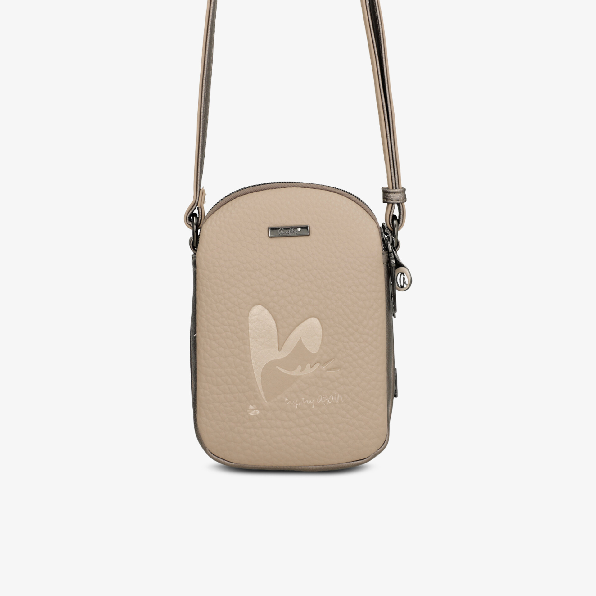 Beige crossbody bag with adjustable strap, compact and stylish design