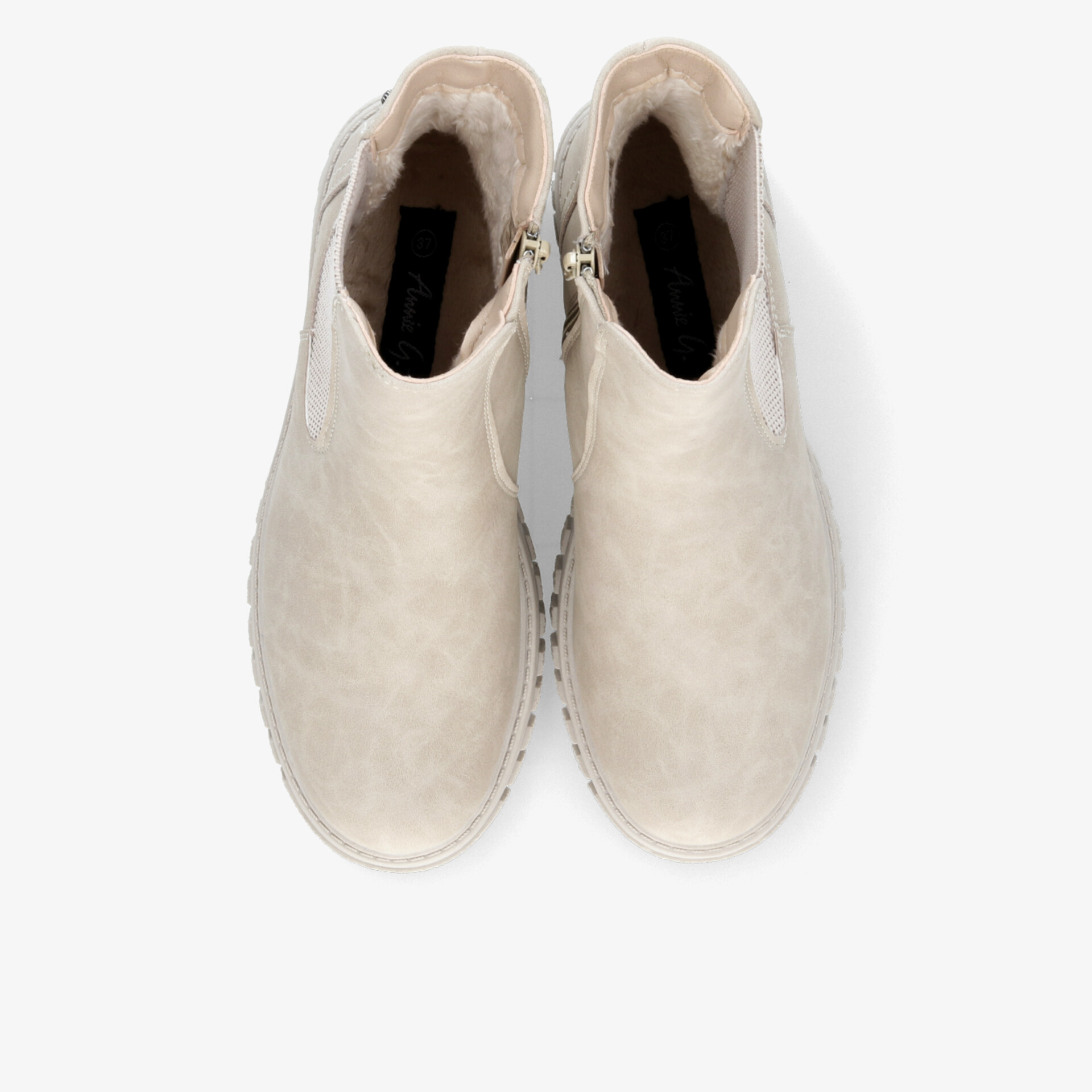 Beige Winterstiefel Paar, warm gefüttert mit praktischem Reißverschluss und rutschfester Sohle