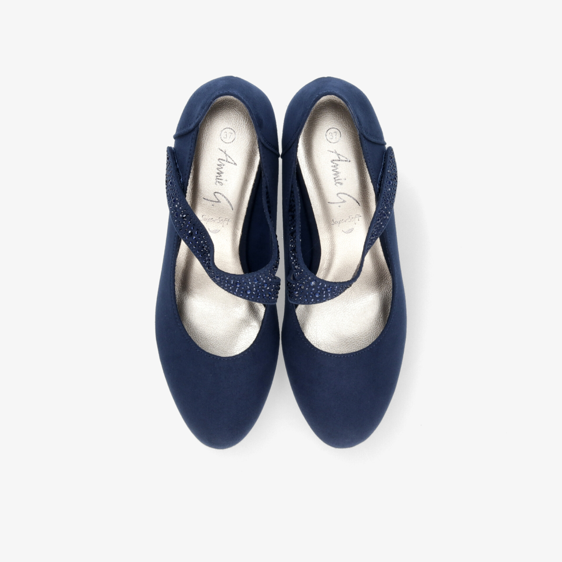 Elegante blaue Ballerinas mit praktischem Riemen, rundem Vorderteil und weichem Material für hohen Tragekomfort