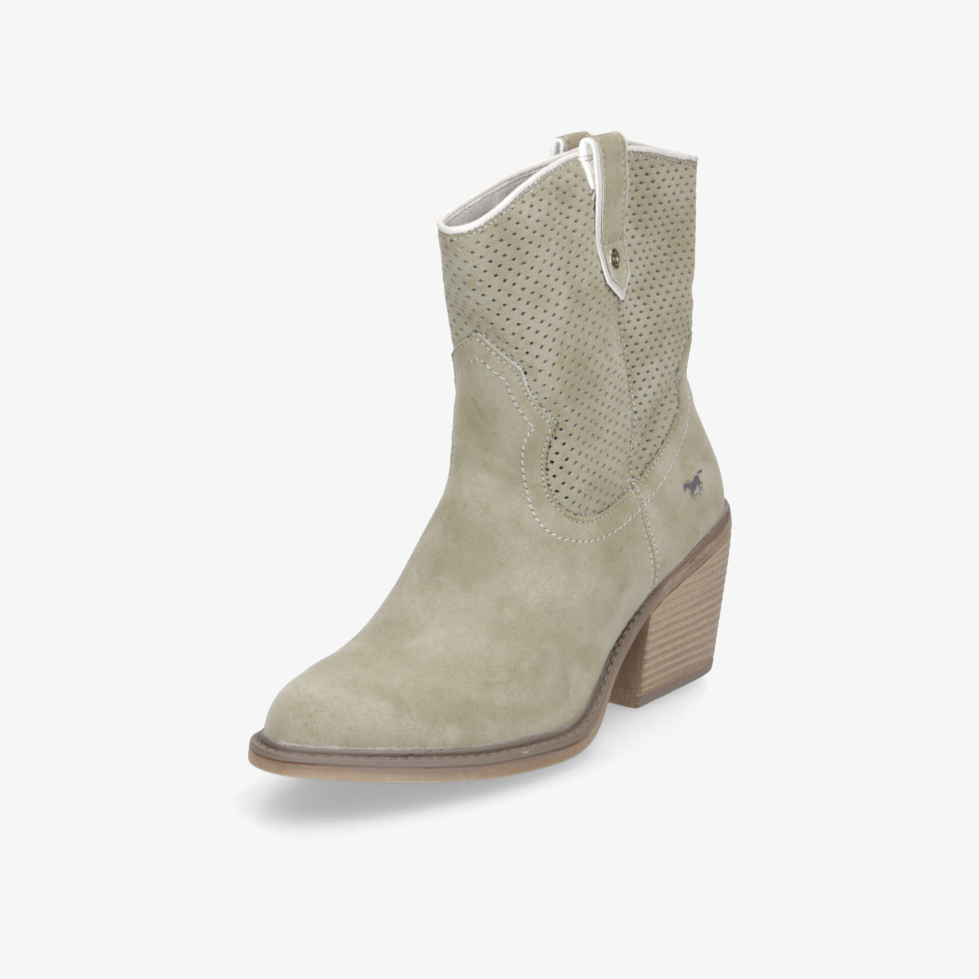 Beiger Wildlederstiefel mit mittelhohem Blockabsatz und praktischem Reißverschluss, moderner und komfortabler Schuh