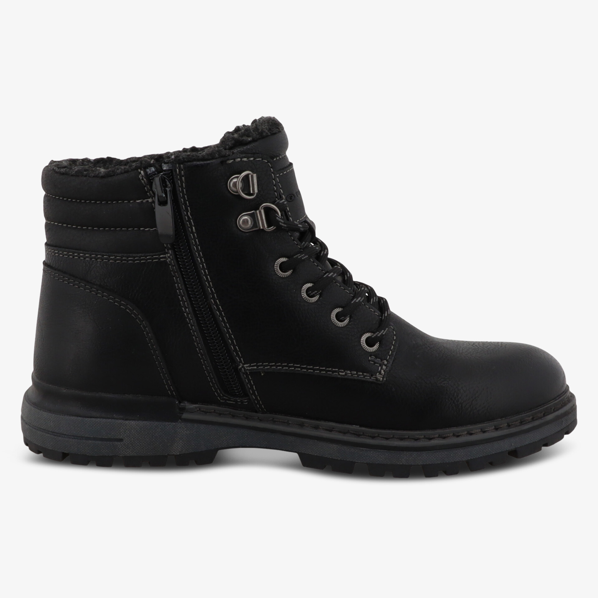 Robuster schwarzer Schnürstiefel mit warmem Innenfutter und praktischem seitlichen Reißverschluss