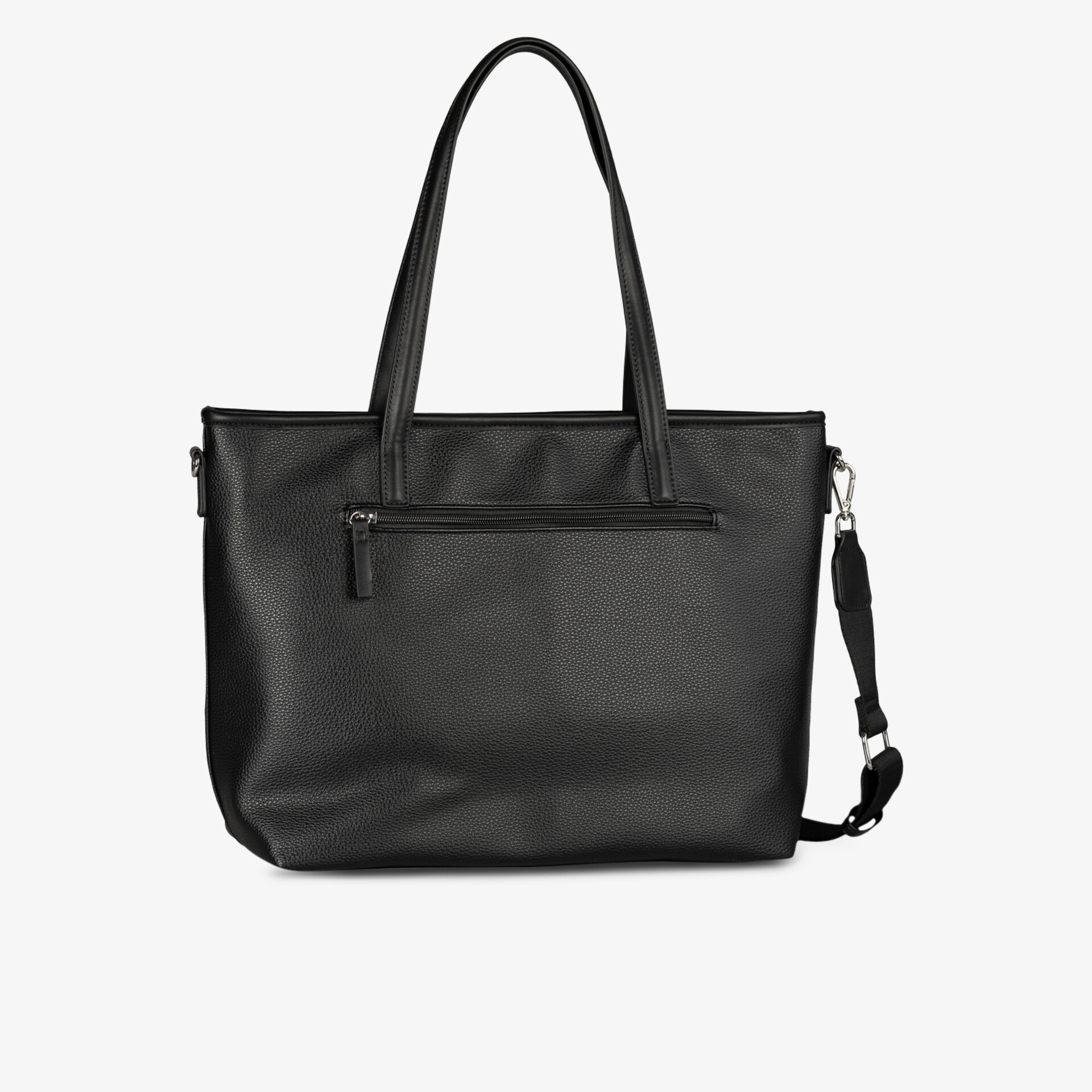 Schwarze Tasche mit großem Stauraum, Reißverschlussfach und abnehmbarem Schultergurt für vielseitige Nutzung