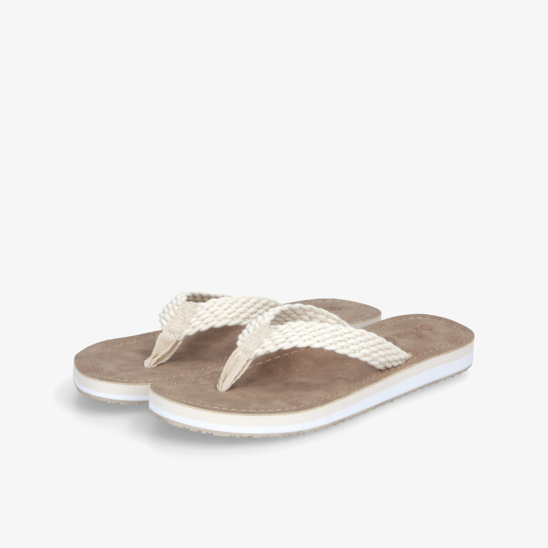 Leichte Zehensteg-Sandalen mit gepolsterter Sohle und rutschfester Unterseite in beigem Weiß, ideal für Sommer und Freizeit