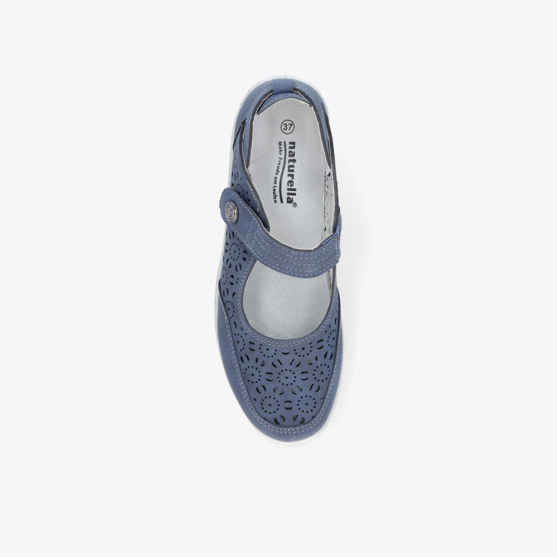 Blauer Slingback-Schuh mit verstellbarem Klettverschluss und atmungsaktivem perforiertem Material, bequeme und flexible Passform