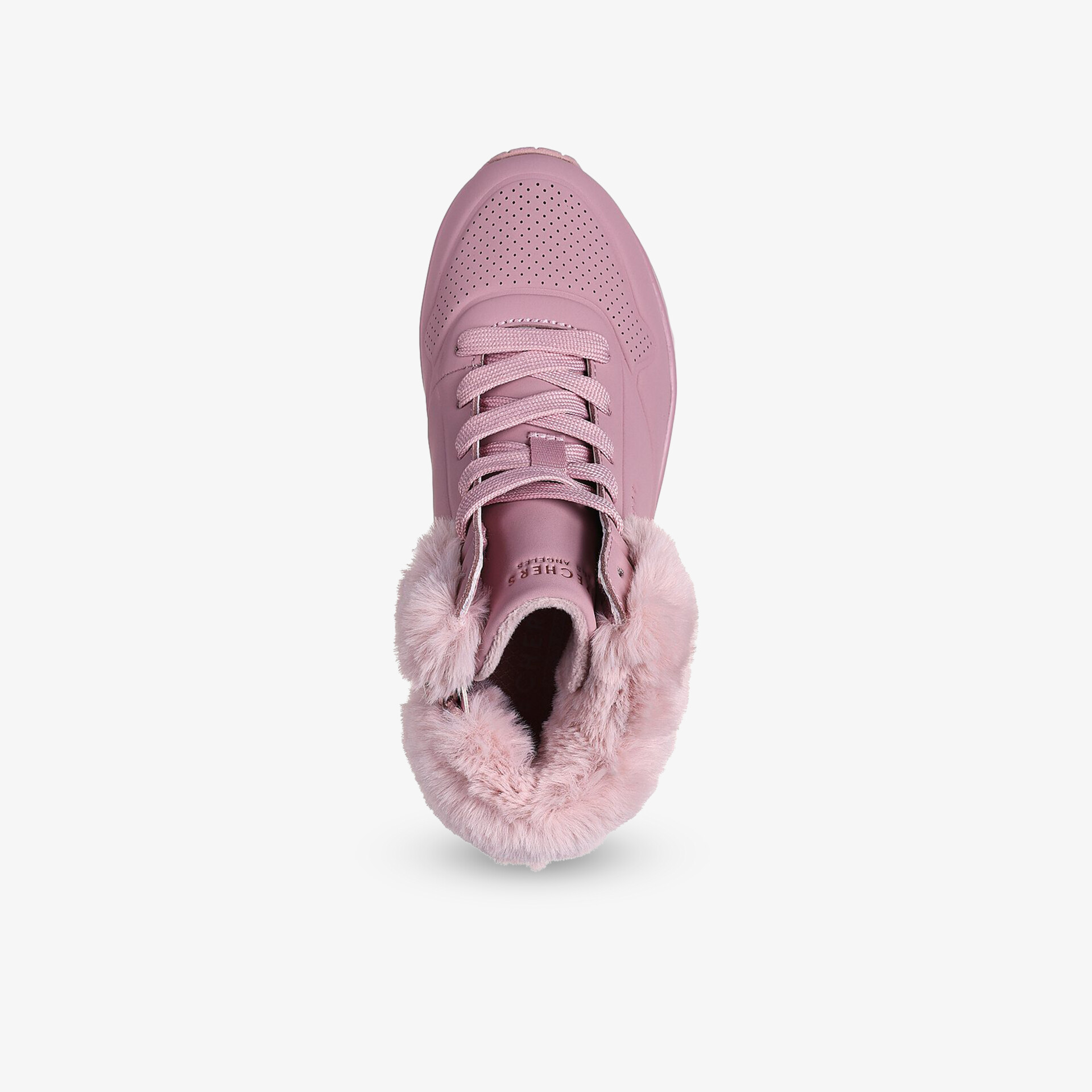 Rosa flauschiger Schuh mit weichem Innenfutter und praktischer Schnürung für gemütlichen Tragekomfort