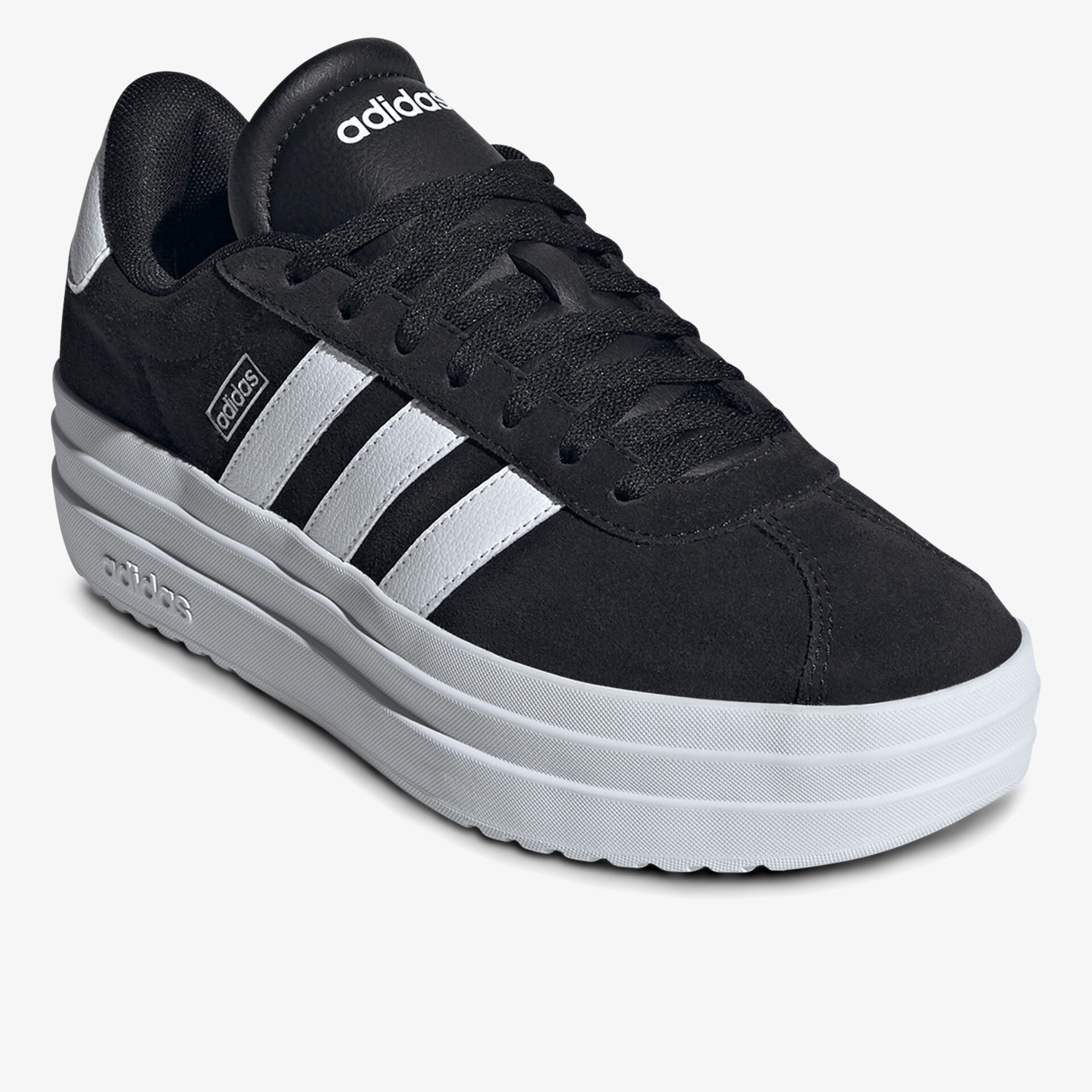 Schwarzer adidas Sneaker mit weißer Sohle und markanten drei Streifen, komfortabel und sportlich gestaltet