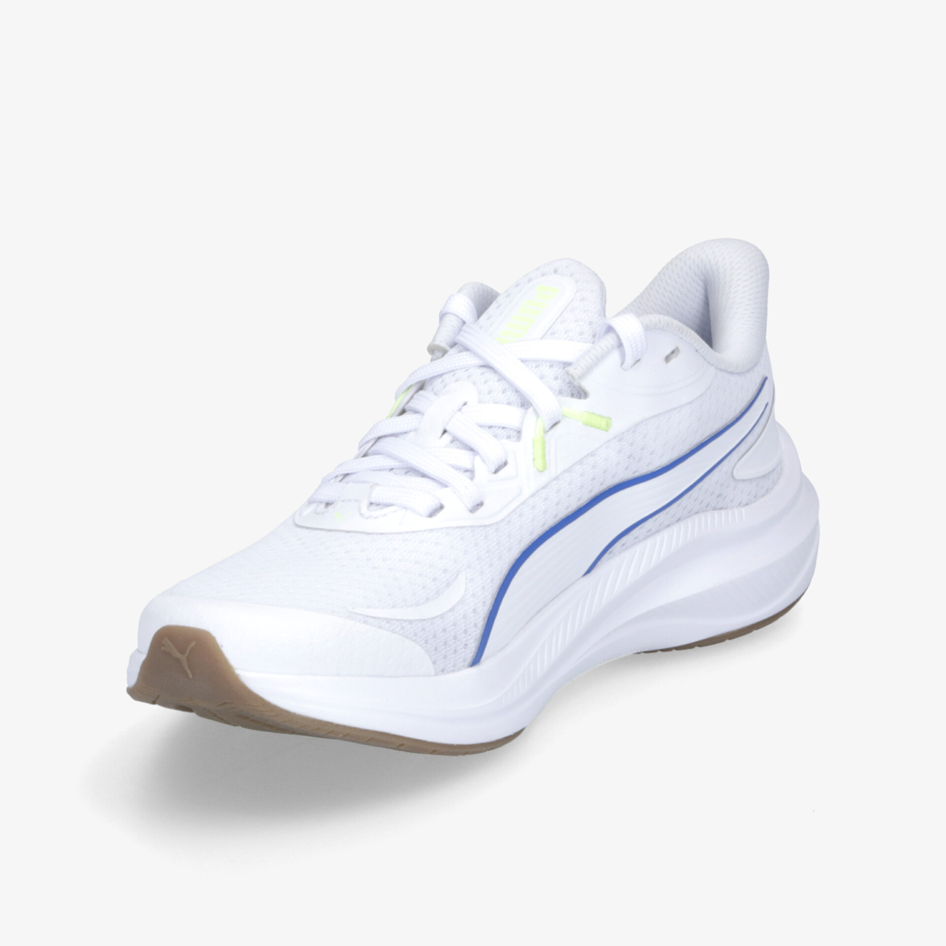 Leichter weißer Sportschuh mit modernen Design, gepolstertem Schaft und komfortabler Passform, ideal für sportliche Aktivitäten