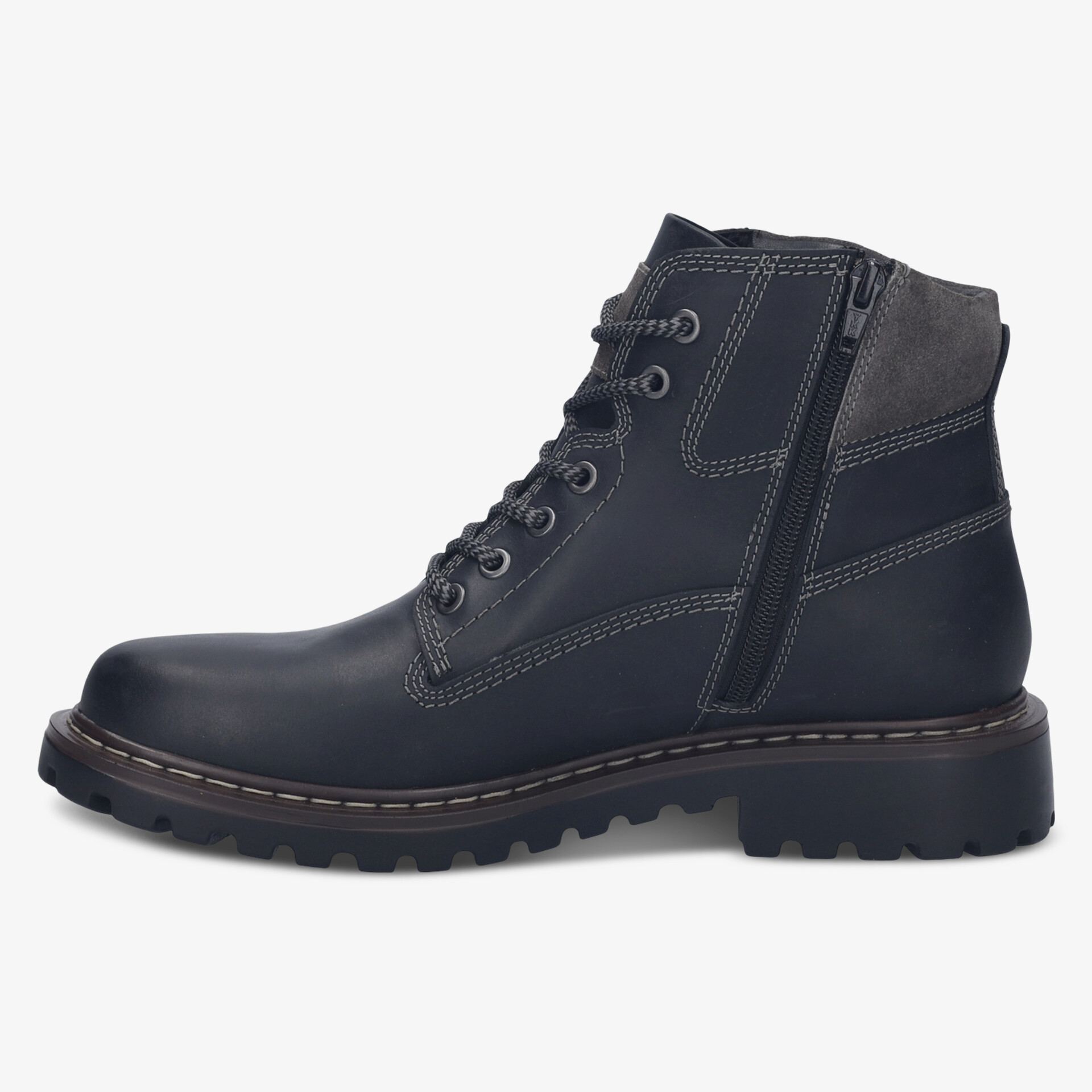 Robuster schwarzer Stiefel mit seitlichem Reißverschluss und robuster rutschfester Sohle für sicheren Halt
