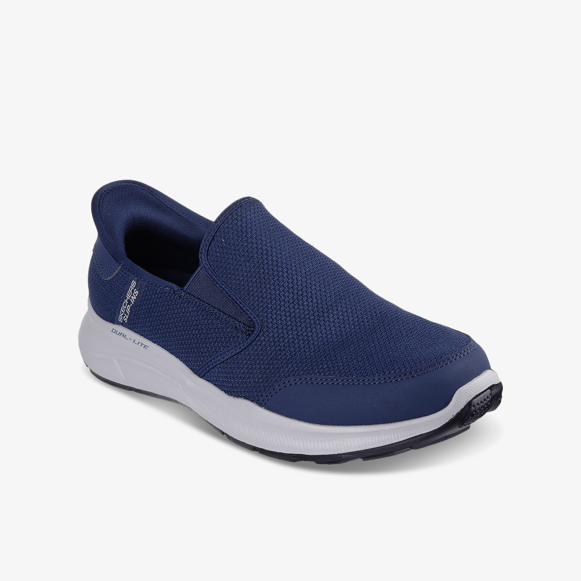 blauer slip-on schuh mit atmungsaktivem obermaterial und bequemer, flexibler sohle seitliche ansicht