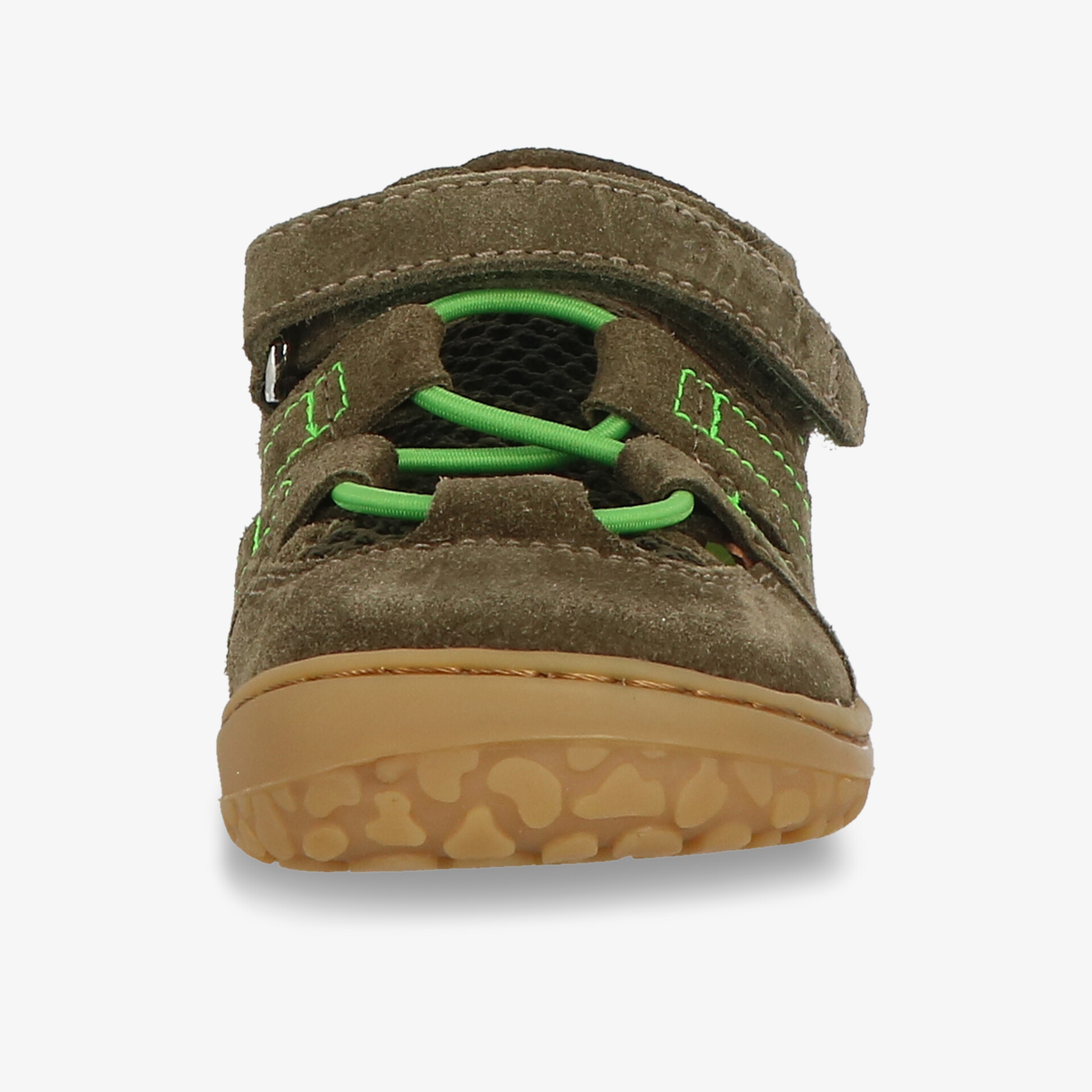 robuster Kinder-Schuh mit flexiblem Klettverschluss und rutschfester Gummisohle, bequemer und praktischer Frontblick