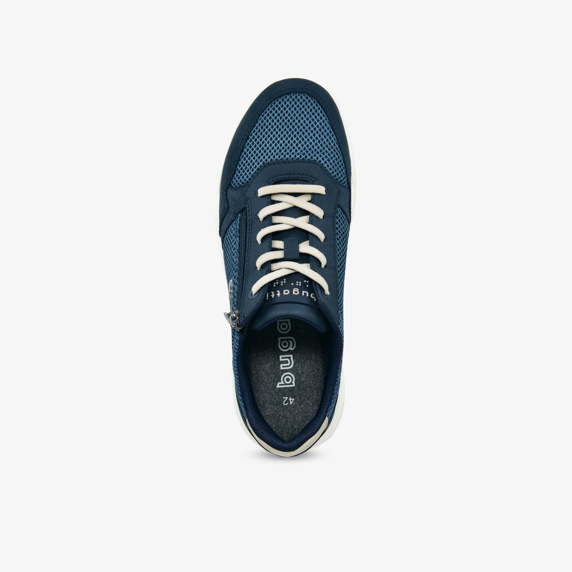 Leichter Sportschuh in Blau und Weiß mit atmungsaktivem Obermaterial und flexibler, komfortabler Passform, Draufsicht