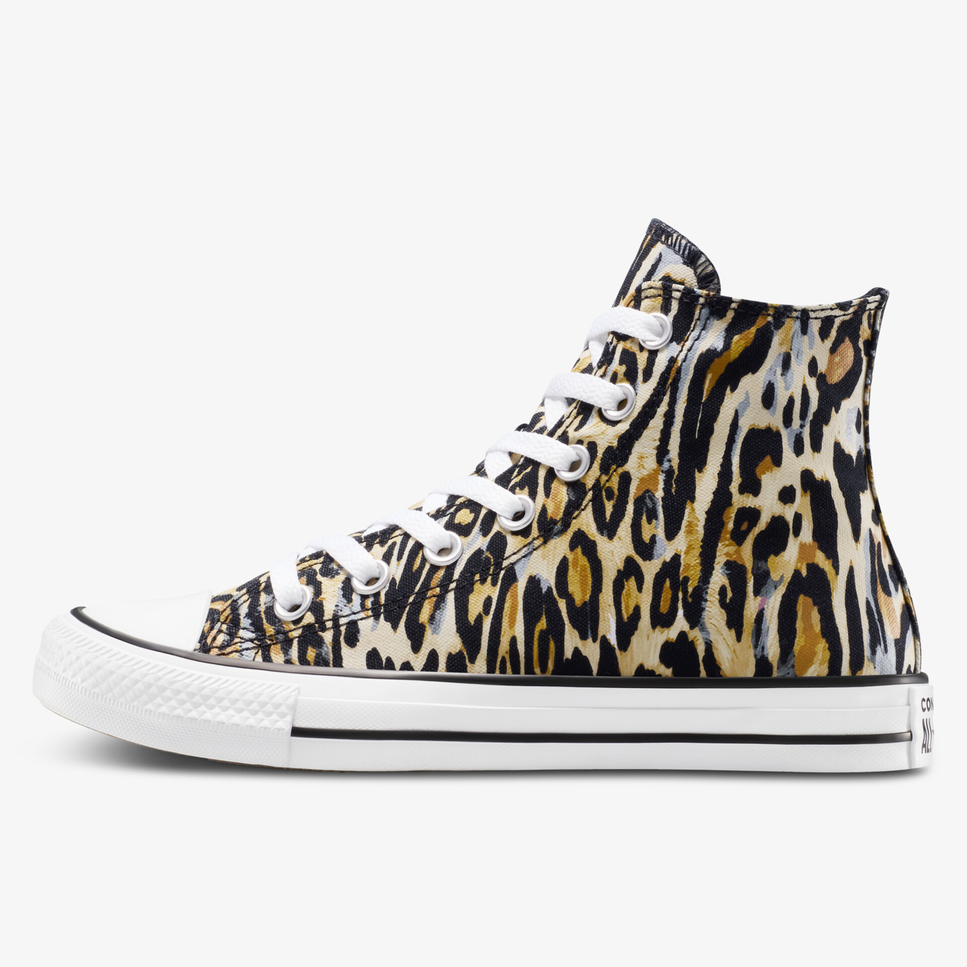 Hoher Sneaker mit Leopardenmuster, weißer Gummisohle und Schnürverschluss für modischen Komfort