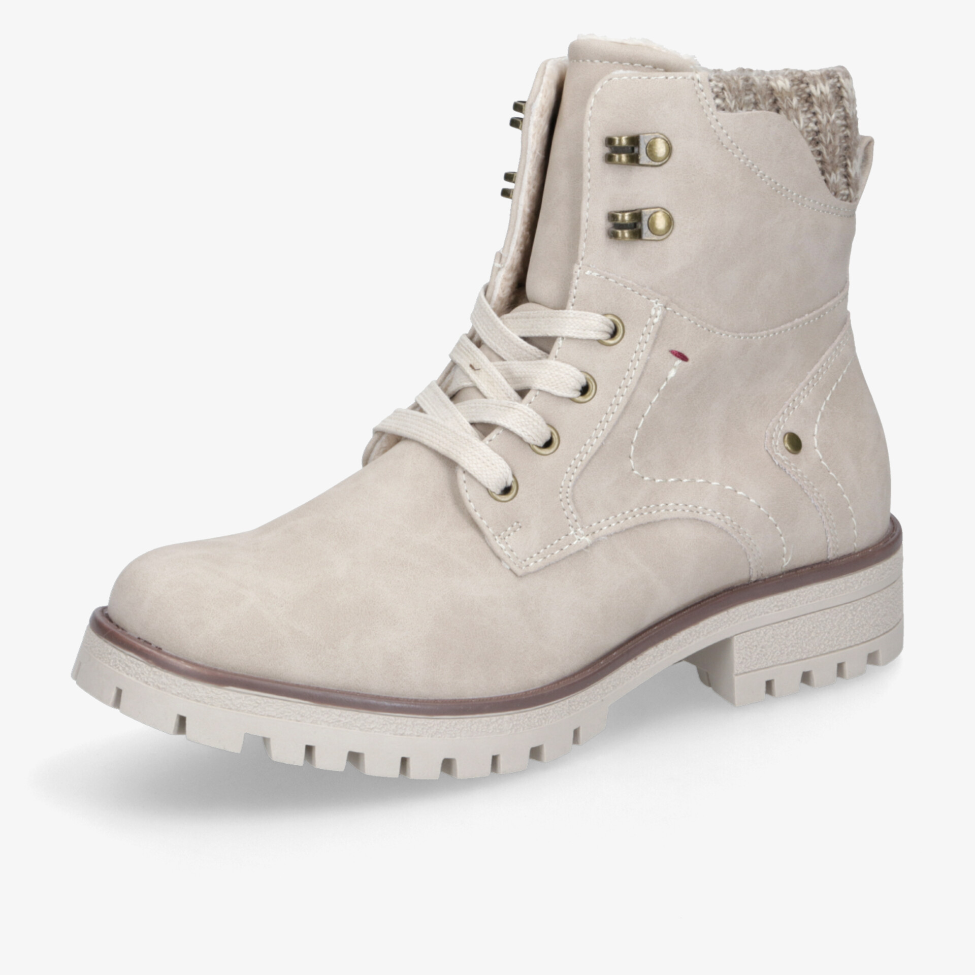 Beiger Winterstiefel mit robuster rutschfester Sohle und komfortabler Schnürung für sicheren Halt und angenehmes Tragegefühl