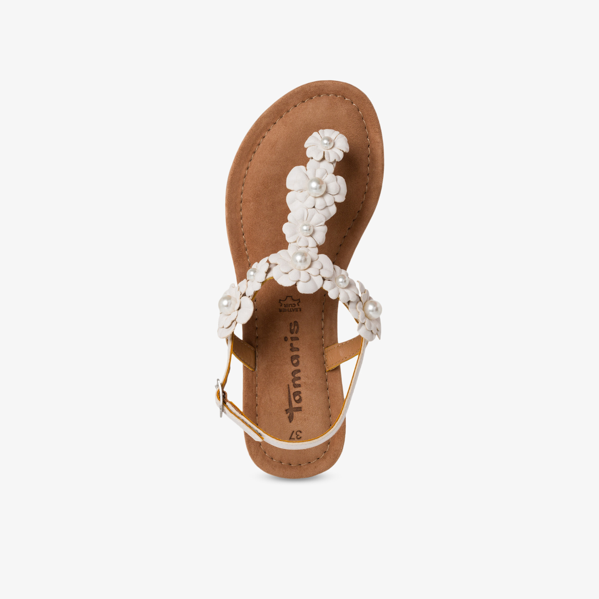 Elegante braune Sandale mit Blumenverzierung und verstellbarem Riemchen, bequem und leicht für warme Tage