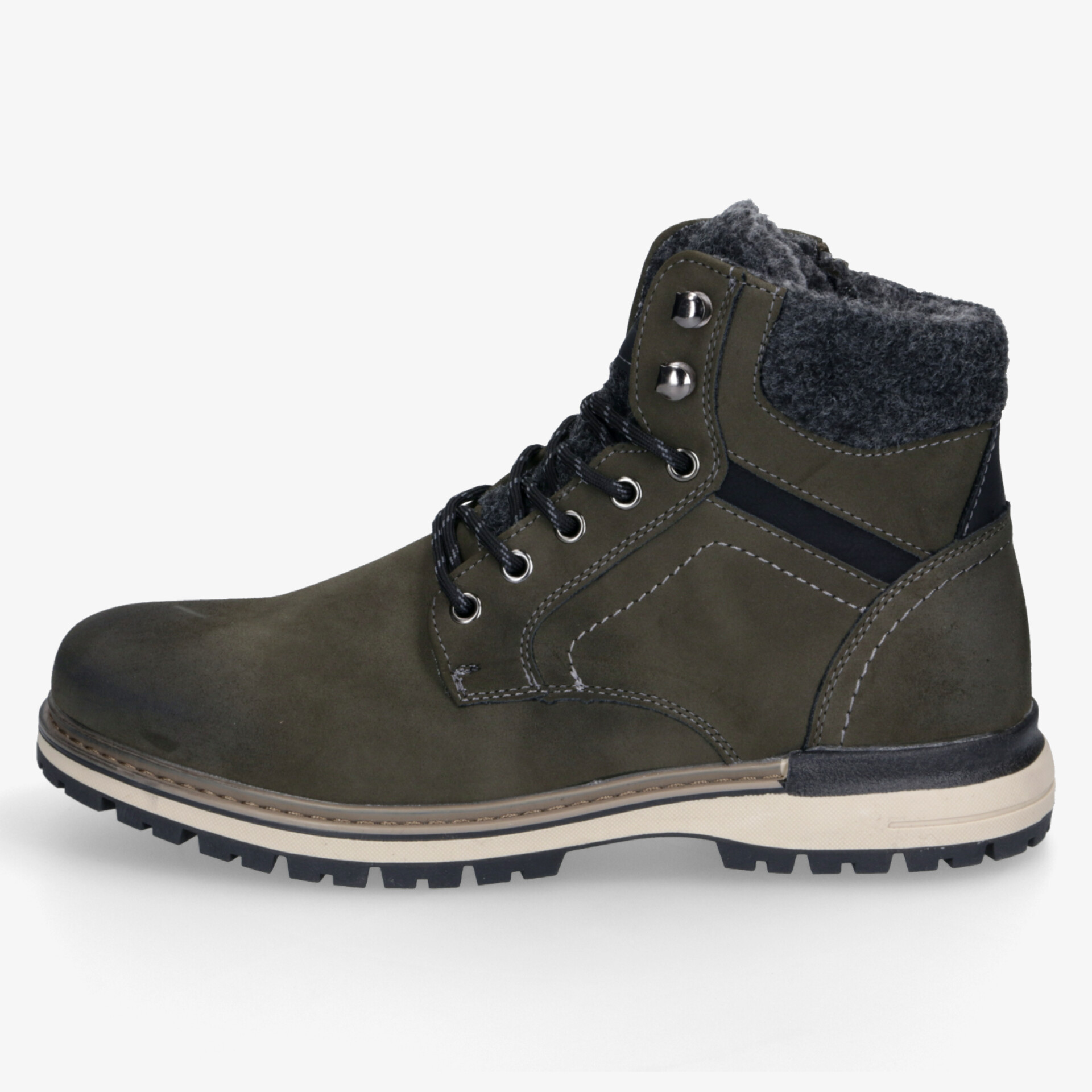 Knöchelhoher Lederstiefel mit warmem Innenfutter und robustem Profil für optimalen Tragekomfort
