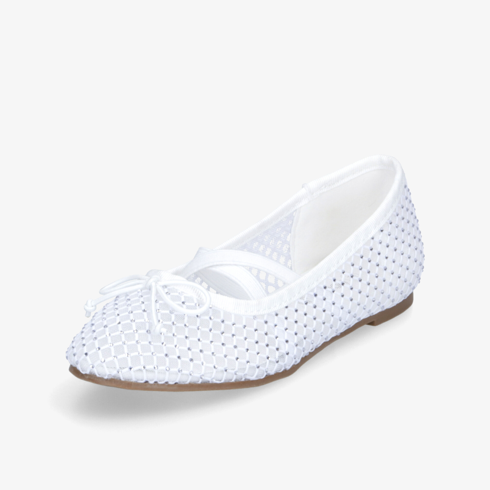 Eleganter weißer Ballerina-Schuh mit luftdurchlässigem Material und flachem Absatz für angenehmen Tragekomfort