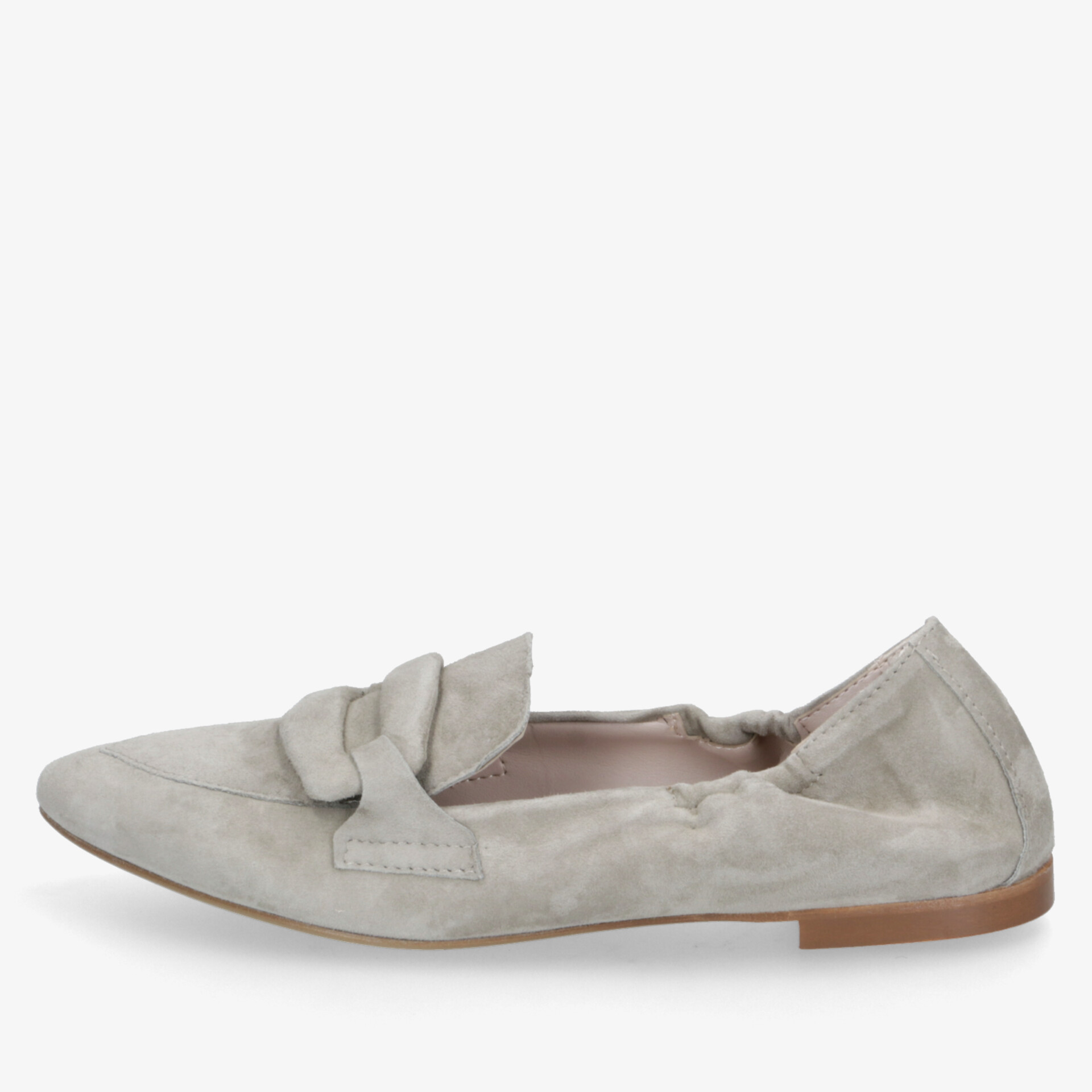 Eleganter grauer Velours-Loafer mit flacher Sohle und bequemer Passform, hochwertig verarbeitet und stilvoll gestaltet