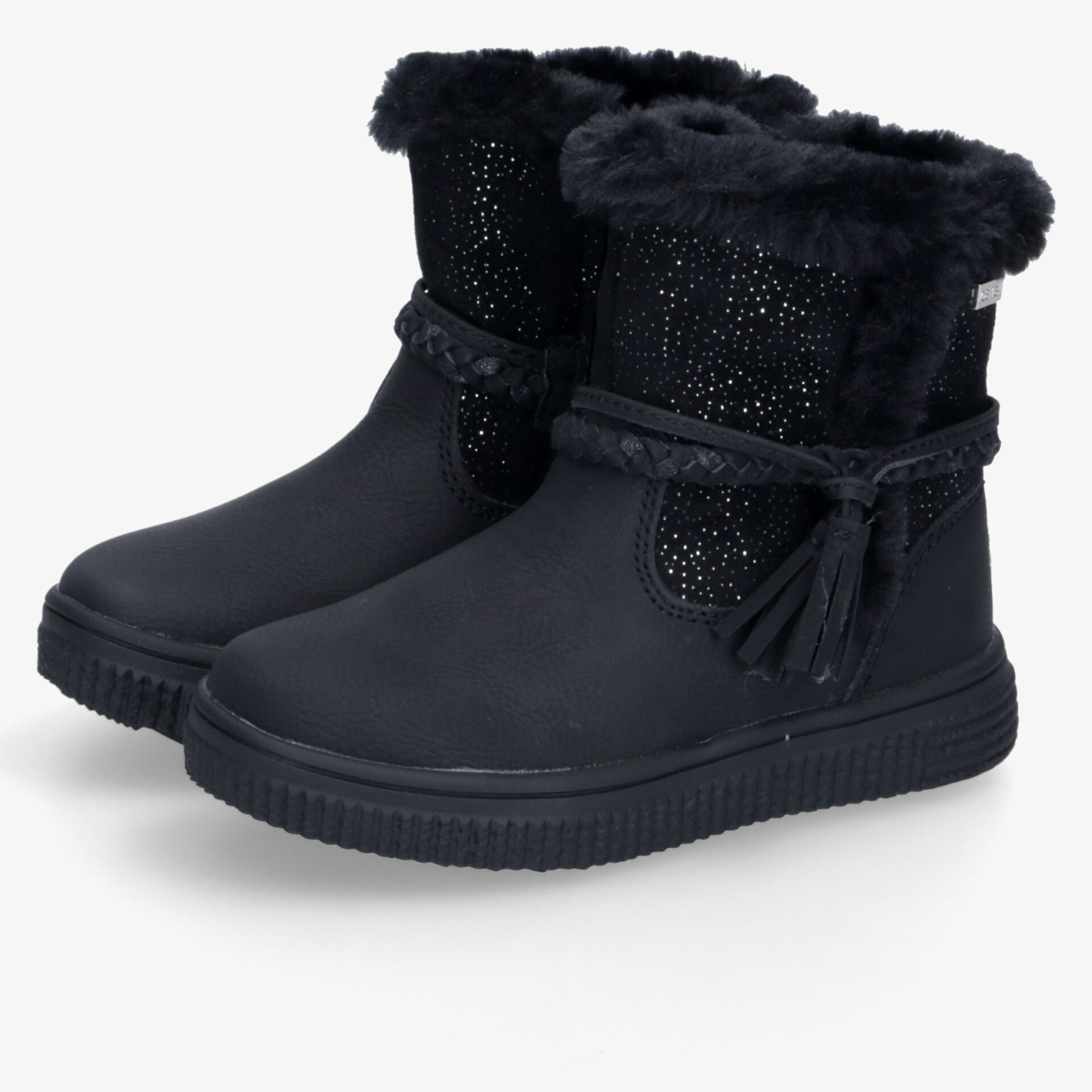 Warme schwarze Winterstiefel mit weichem Fellfutter, rutschfester Sohle und dekorativer Schleife für bequemen Halt