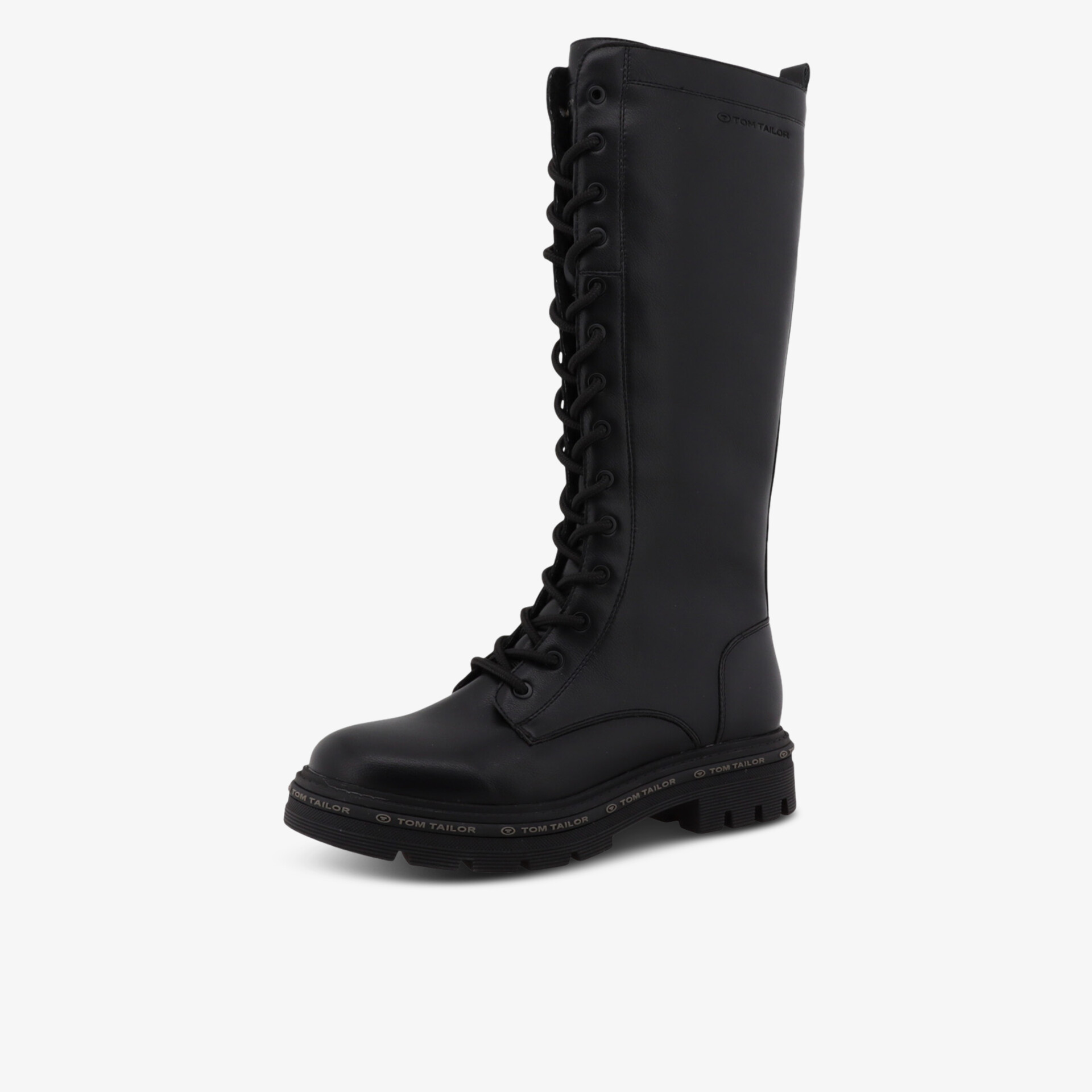 Schwarzer hoher Schnürstiefel mit stabiler Sohle und klassischem robustem Design