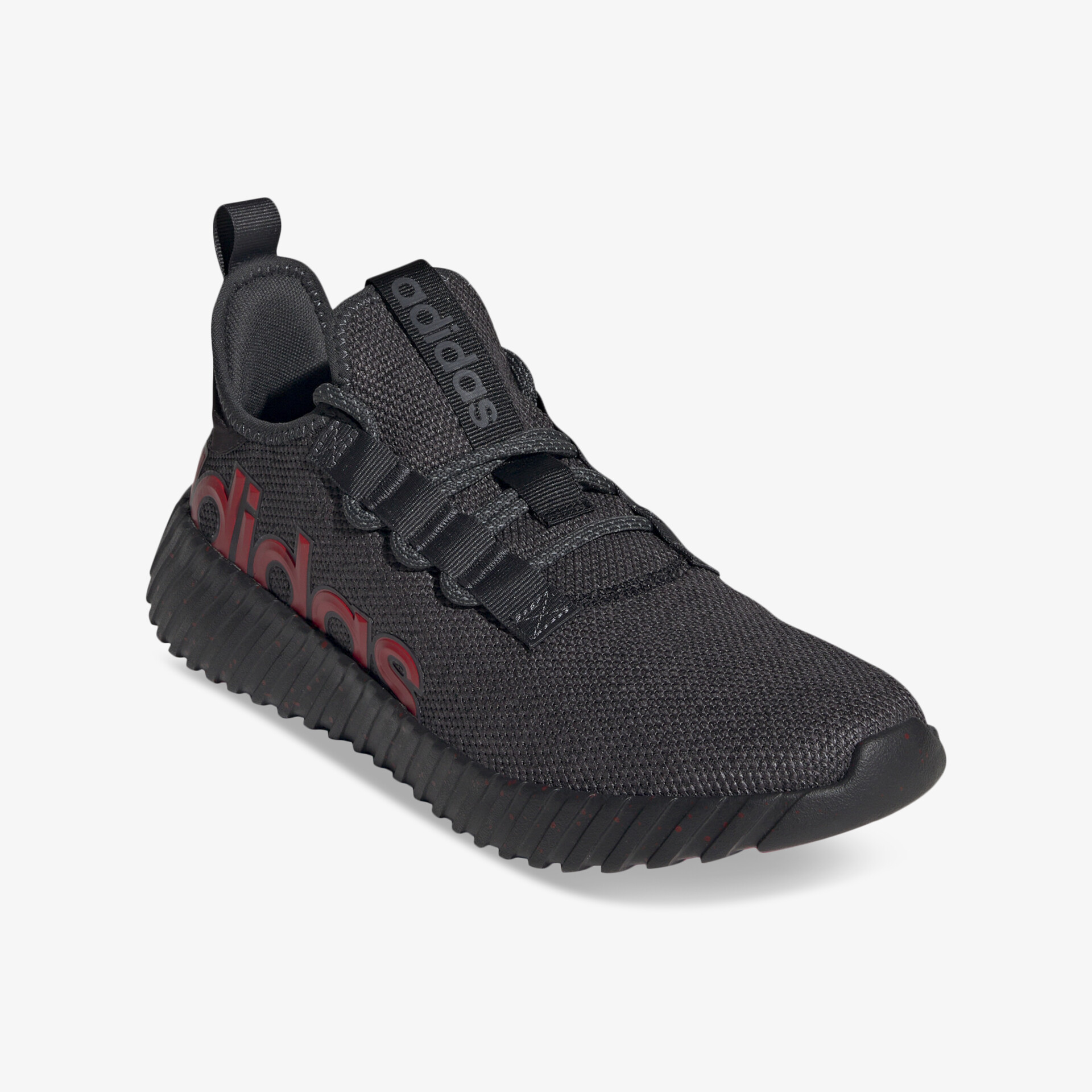 Schwarzer Sneaker mit rotem Schriftzug, atmungsaktiv und leicht, sportlich und bequem für vielseitigen Einsatz