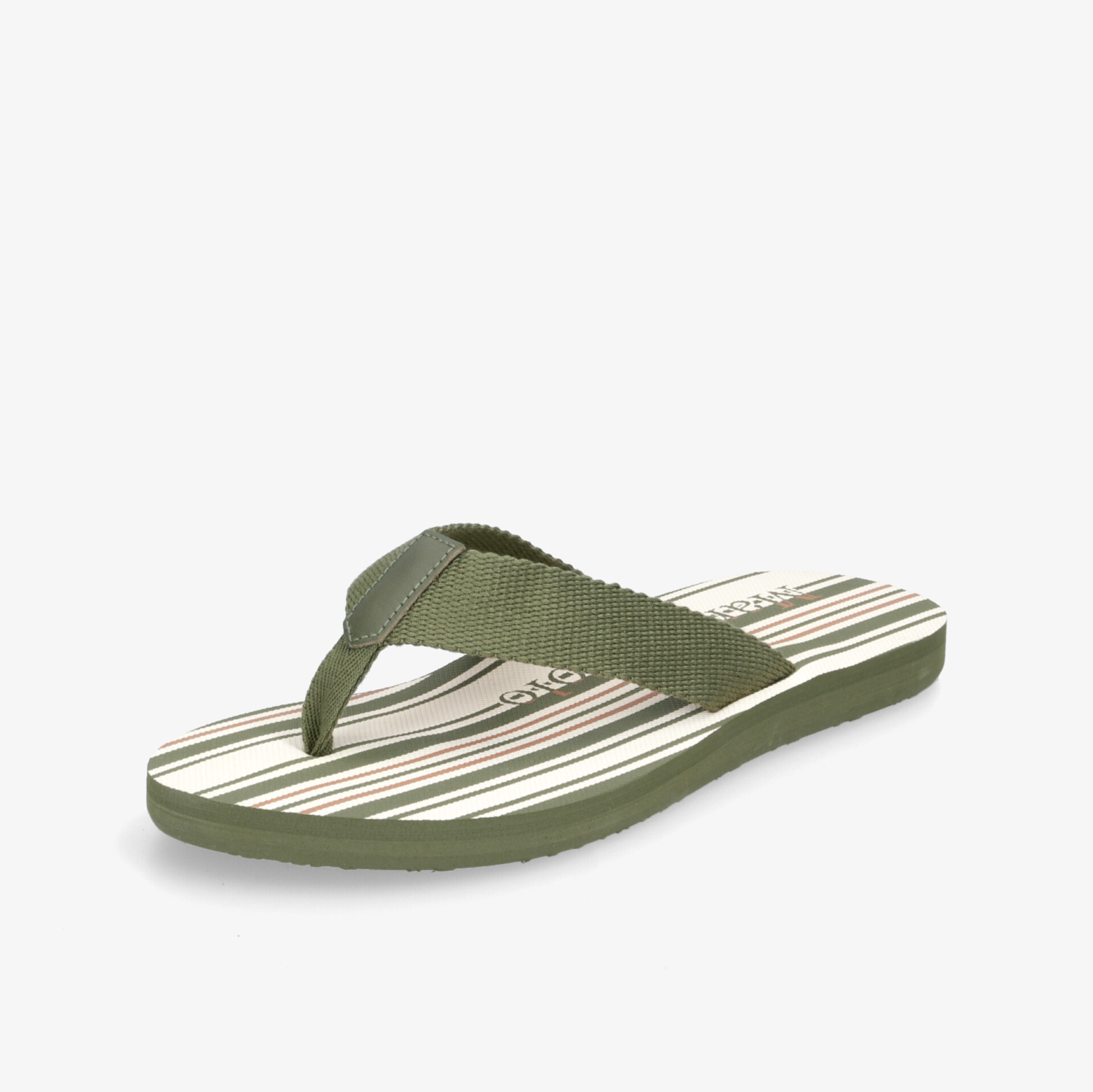 Grüne Flip-Flops mit gestreifter Sohle, ideal für warme Tage, Komfort und Stil in einem.