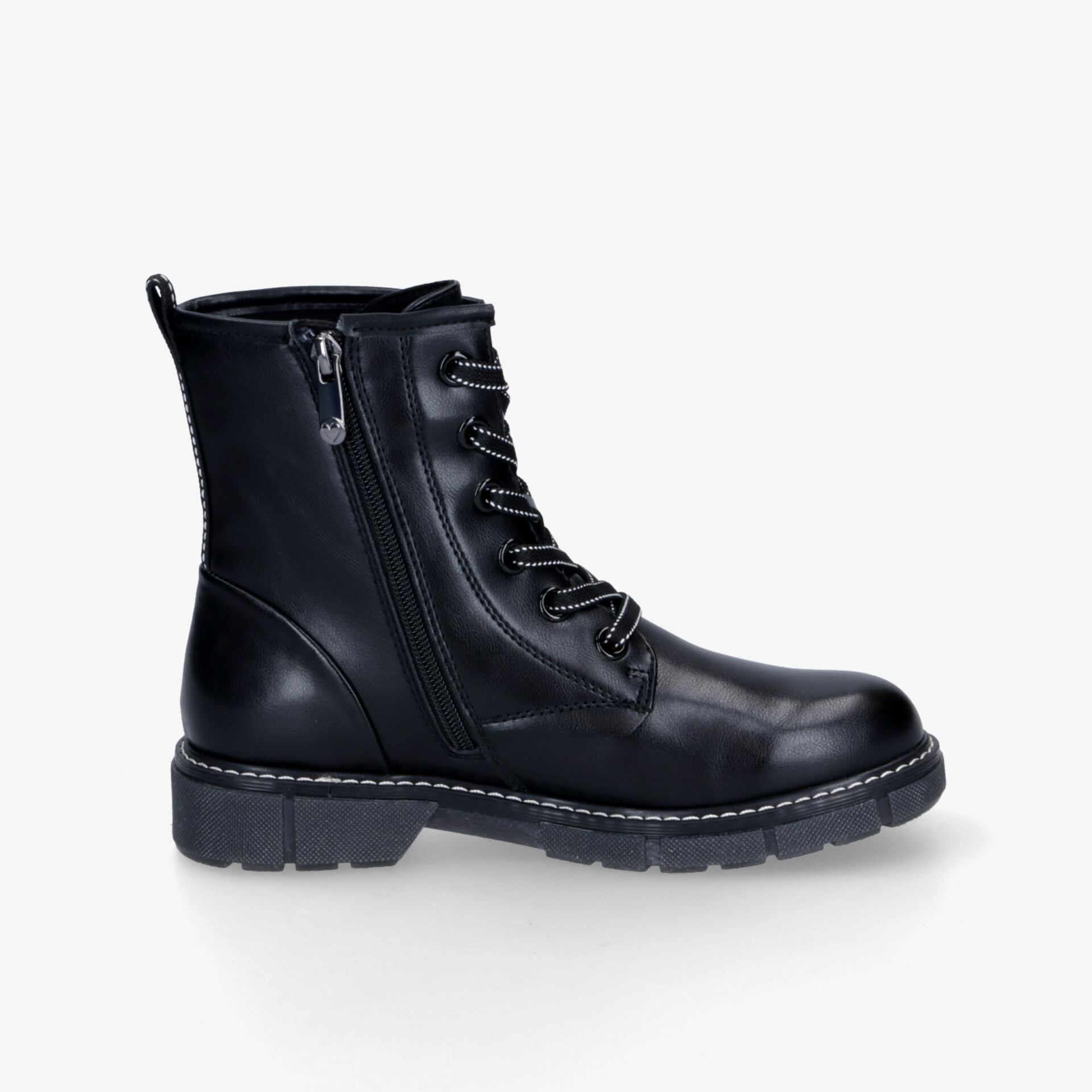 Robuster schwarzer Lederstiefel mit Schnürung und seitlichem Reißverschluss für sicheren Halt und Komfort
