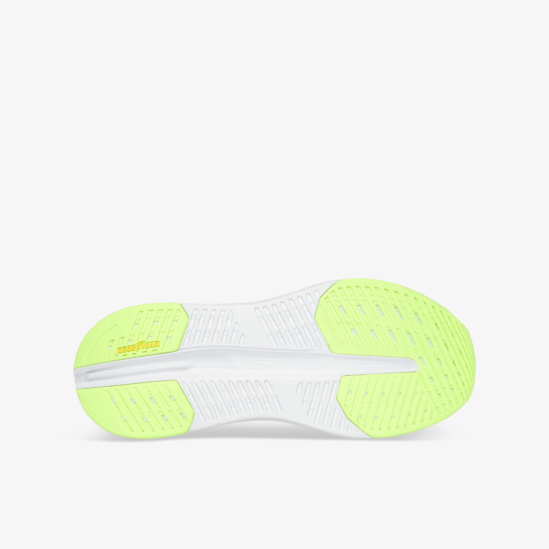 Weiße Schuhsohle mit neonfarbenen Akzenten, rutschfest und flexibel für optimalen Halt