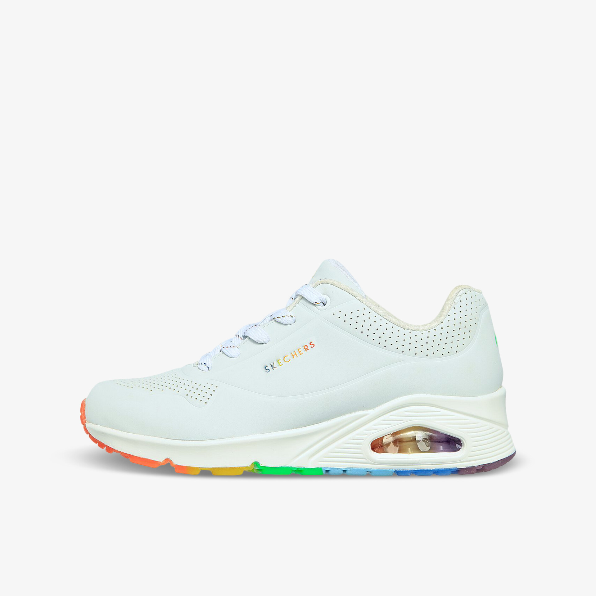 Moderner weißer Sneaker mit farbigem Akzent, ideal für Stil und Komfort im Alltag.